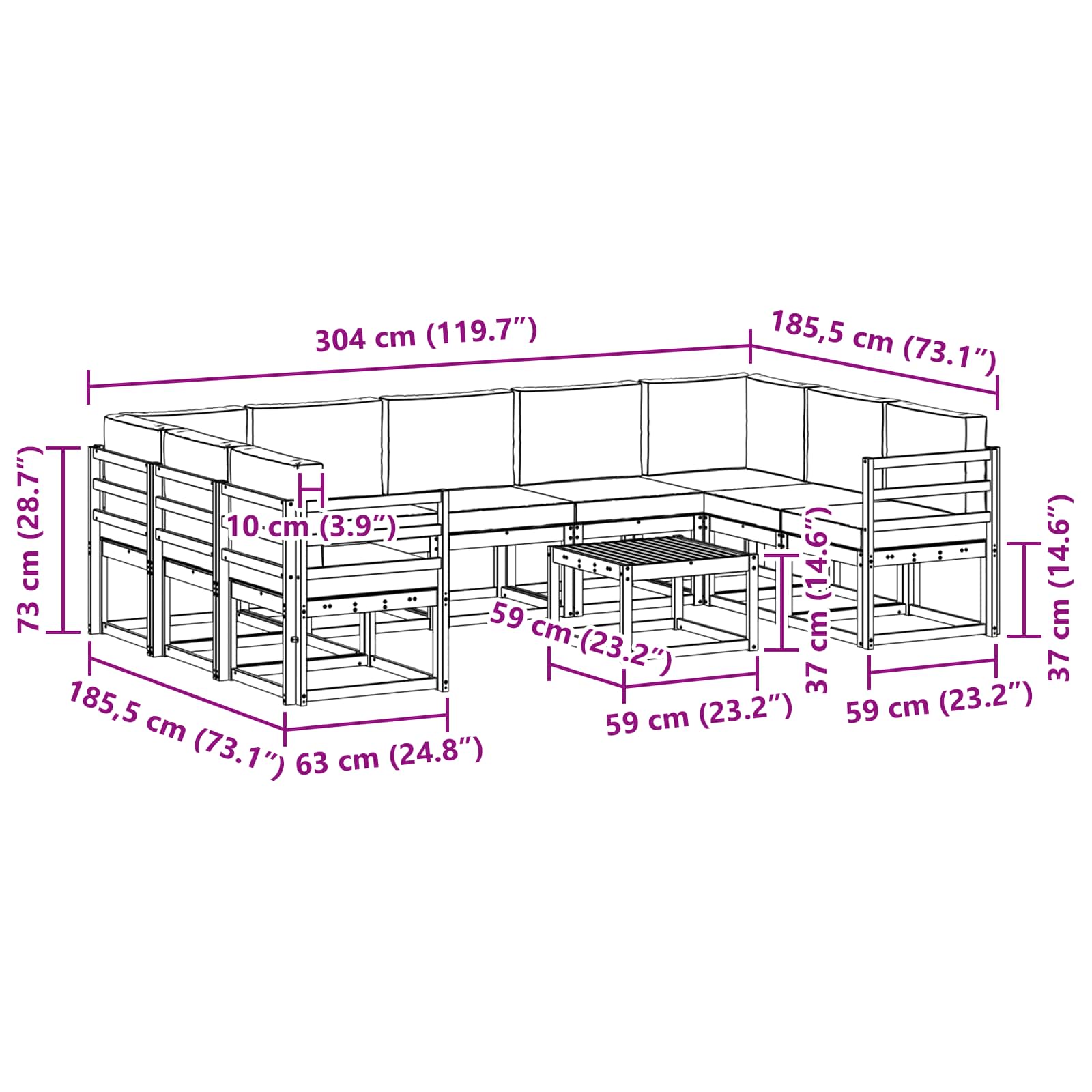Set vanjskih sofa s jastukom 10 pcs Prirodna i bež