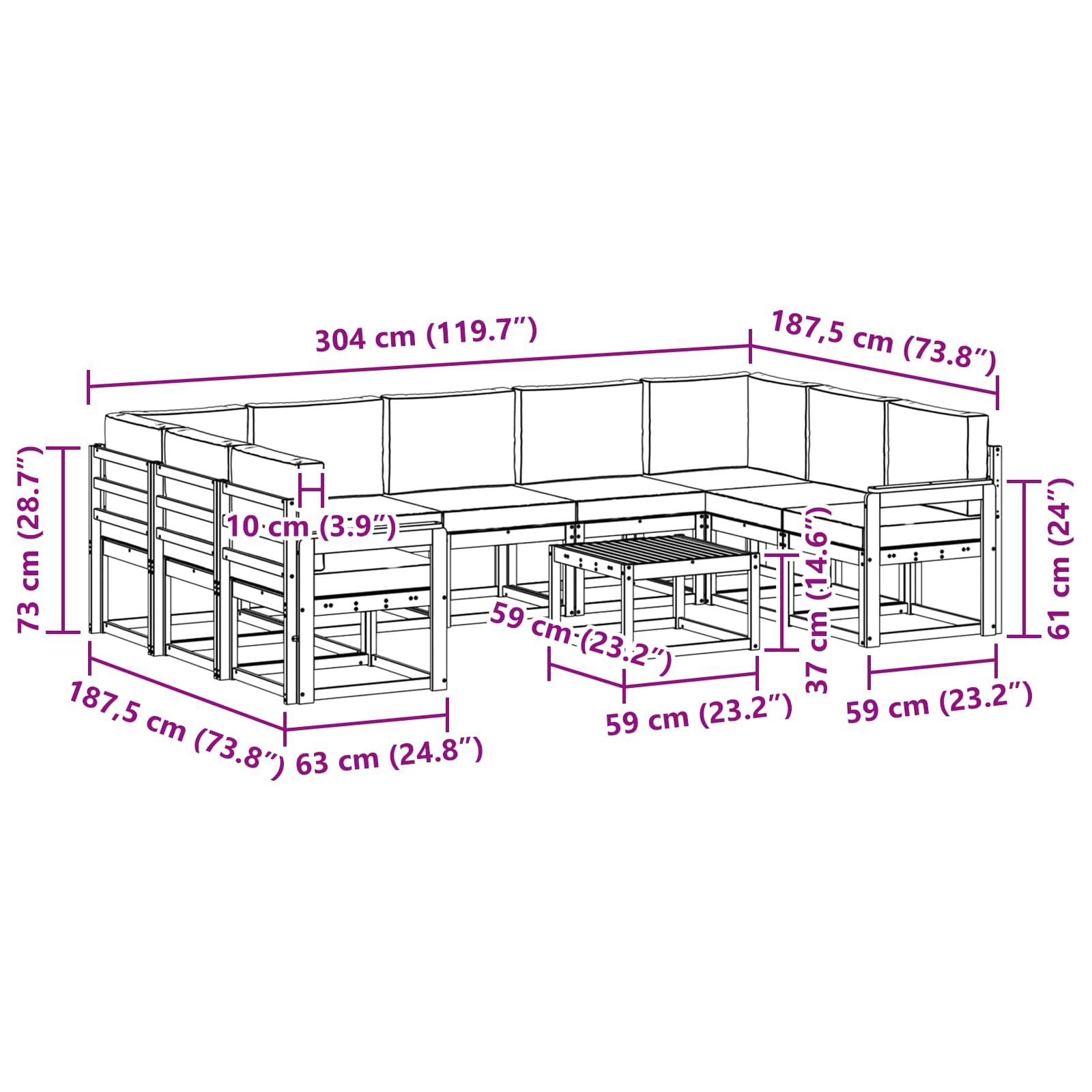 Set vanjskih sofa s jastukom 10 pcs Prirodna i bež