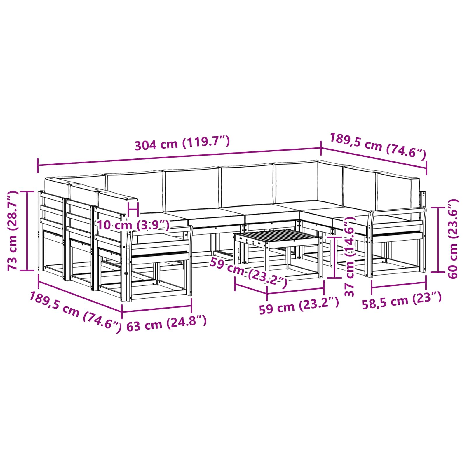 Set vanjskih sofa s jastukom 10 pcs Prirodna i bež