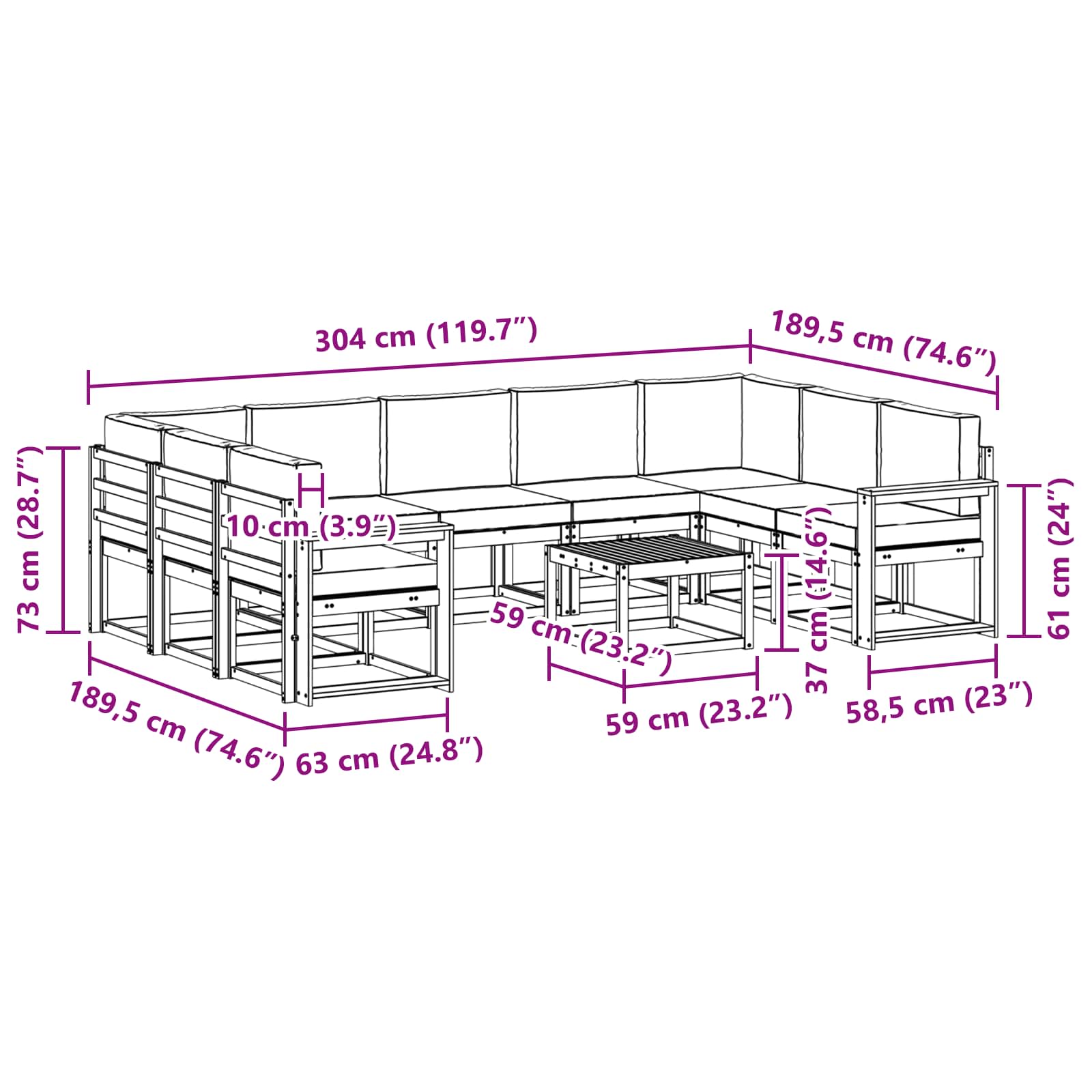 Set vanjskih sofa s jastukom 10 pcs Prirodna i bež