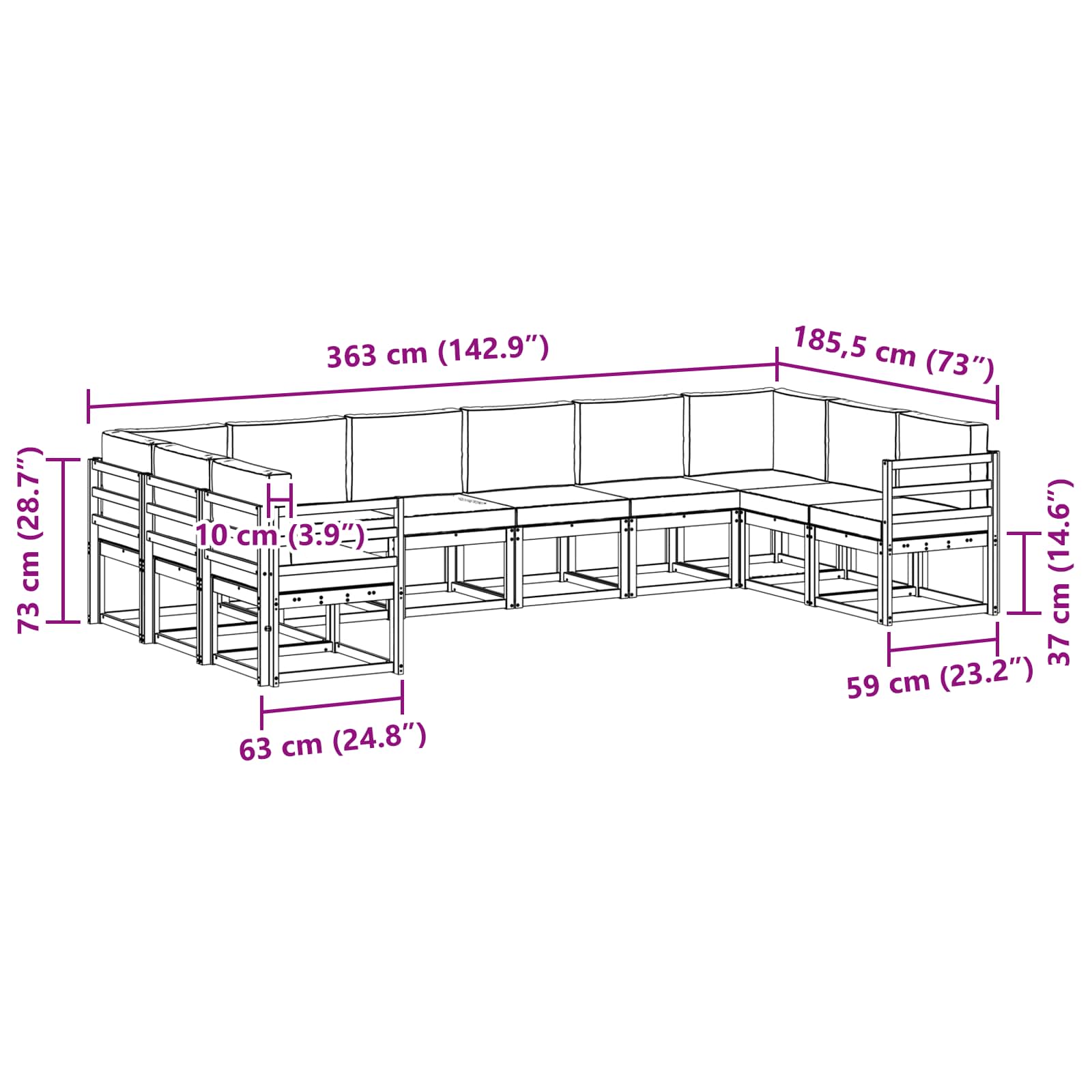 Set vanjskih sofa s jastukom 10 pcs Prirodna i bež
