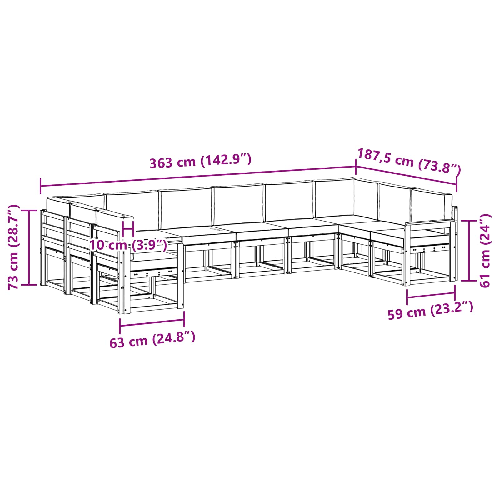 Set vanjskih sofa s jastukom 10 pcs Prirodna i bež
