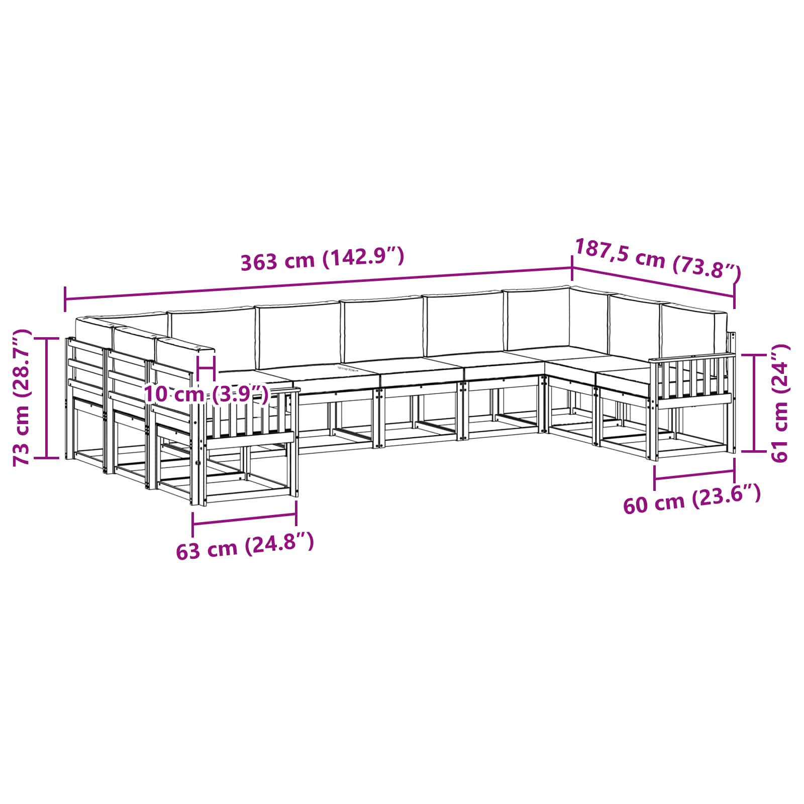 Set vanjskih sofa s jastukom 10 pcs Prirodna i bež