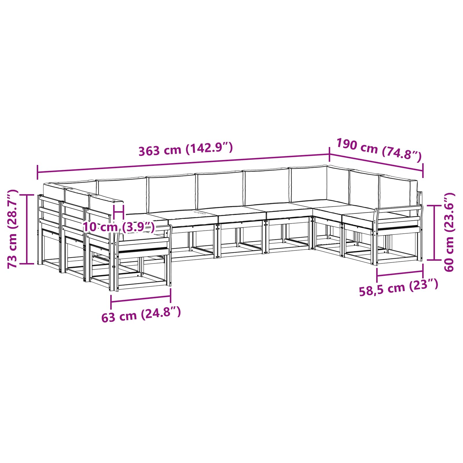 Set vanjskih sofa s jastukom 10 pcs Prirodna i bež