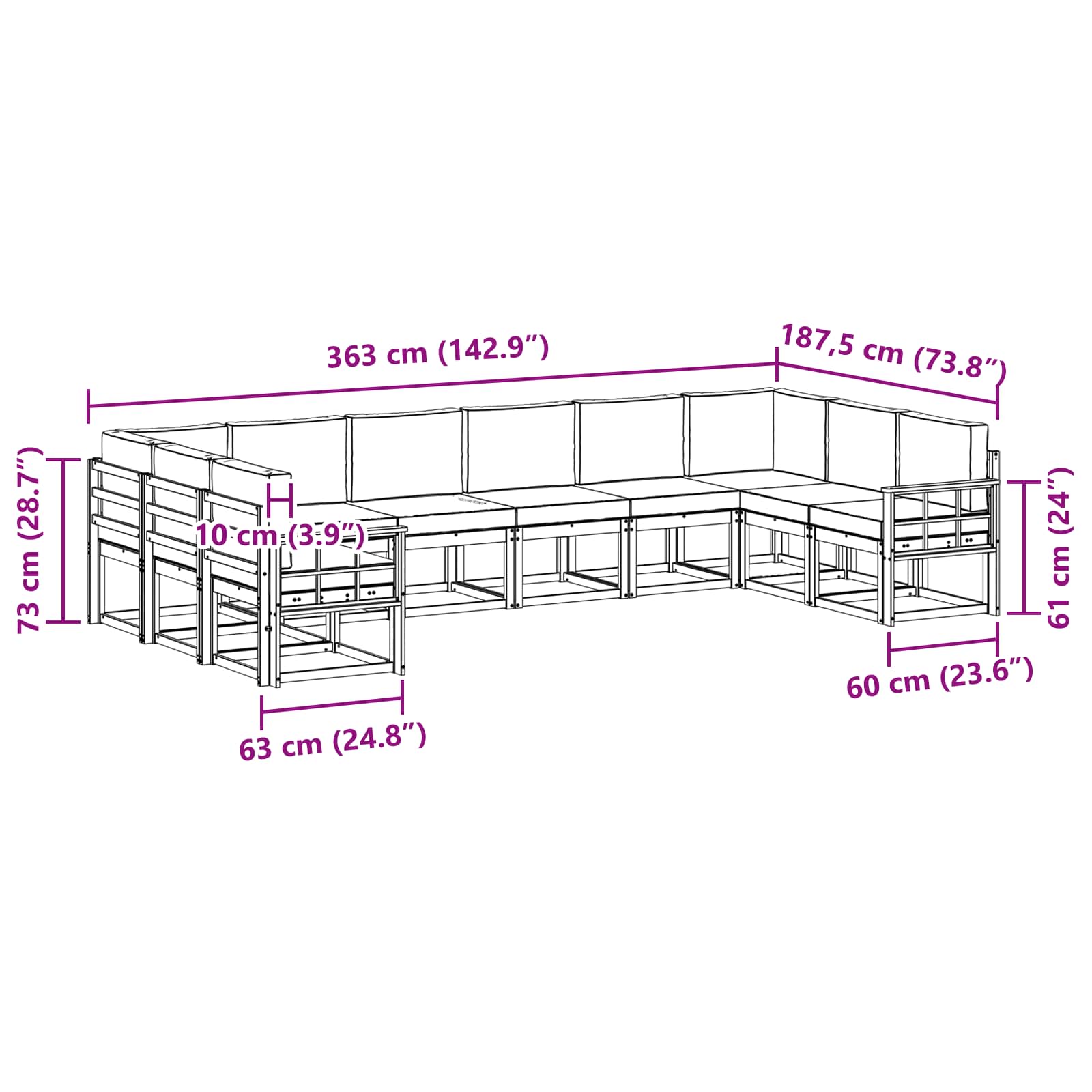 Set vanjskih sofa s jastukom 10 pcs Prirodna i bež