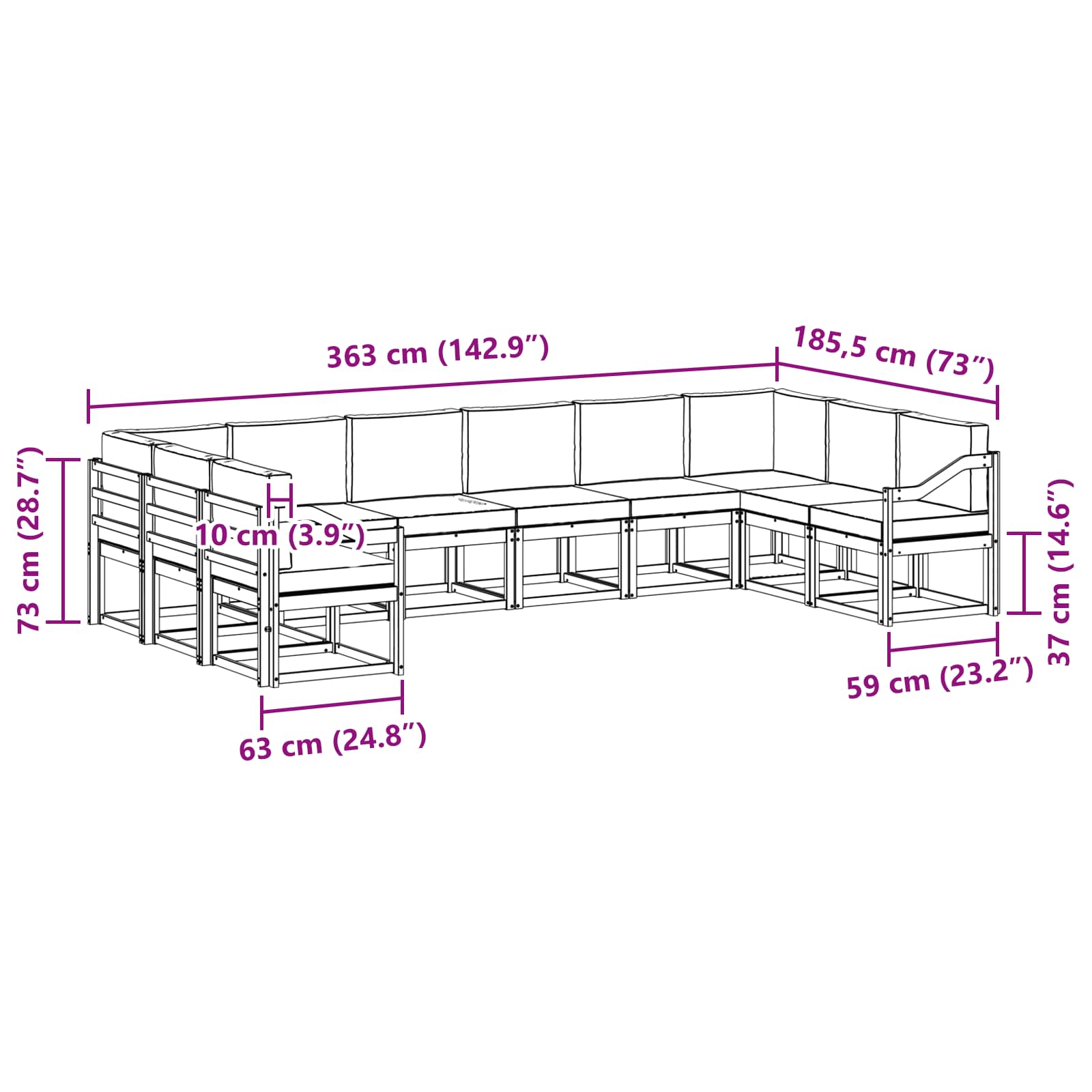 Set vanjskih sofa s jastukom 10 pcs Prirodna i bež