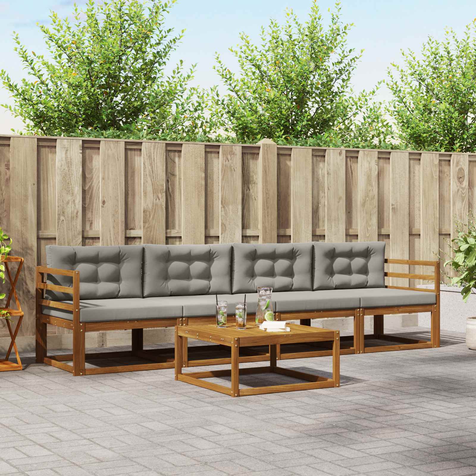 Set vanjskih sofa s jastukom 5 pcs Prirodna i svijetlo siva