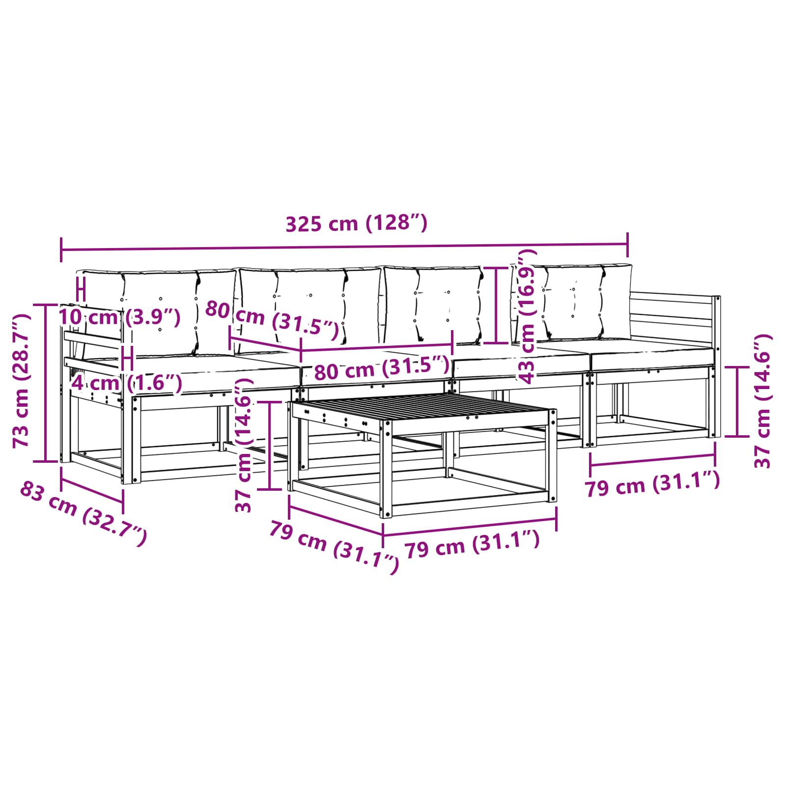 Set vanjskih sofa s jastukom 5 pcs Prirodna i svijetlo siva