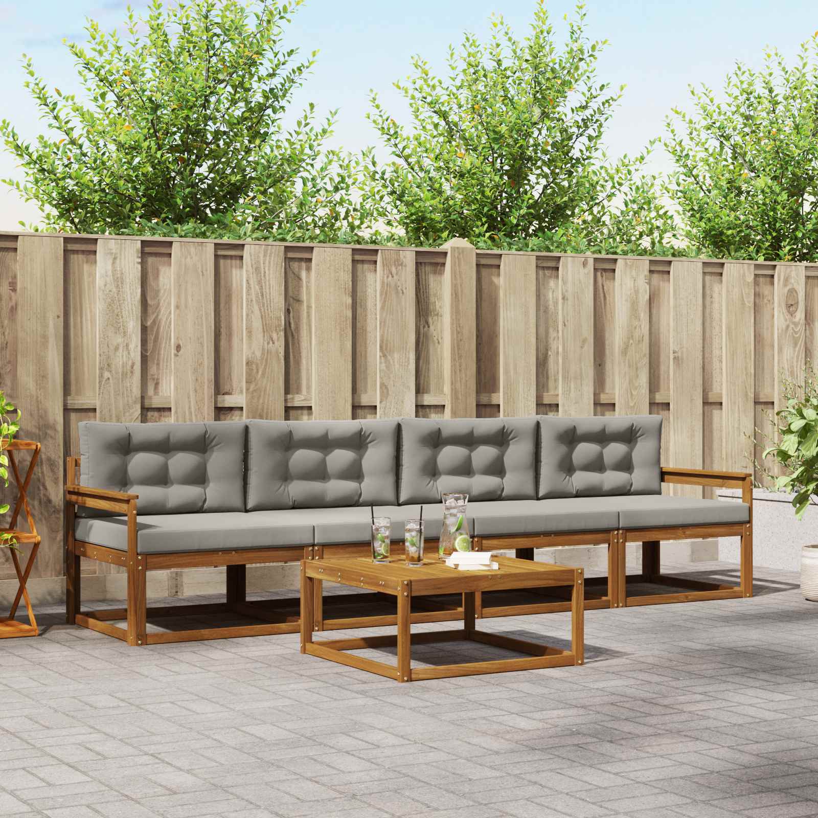 Set vanjskih sofa s jastukom 5 pcs Prirodna i svijetlo siva