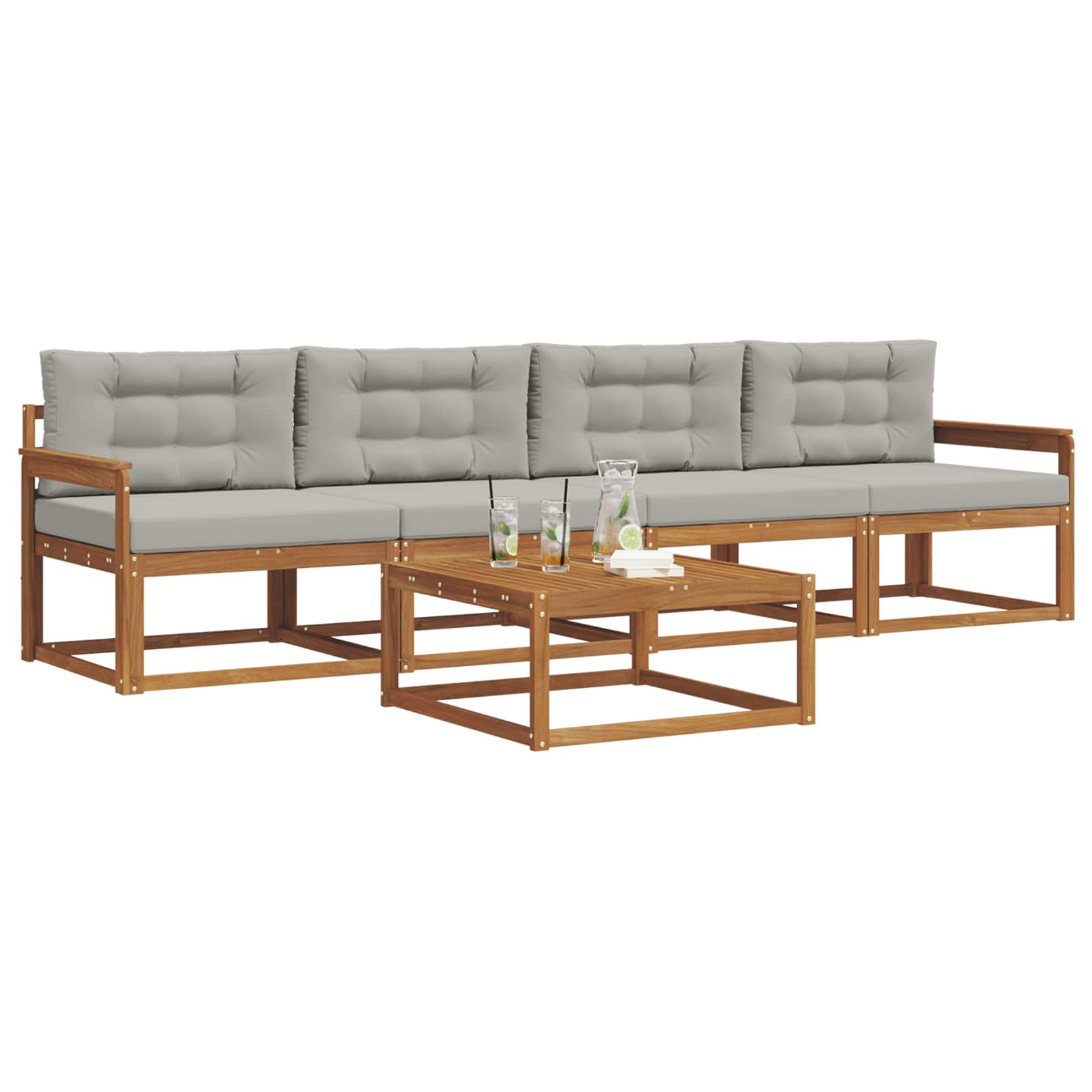 Set vanjskih sofa s jastukom 5 pcs Prirodna i svijetlo siva