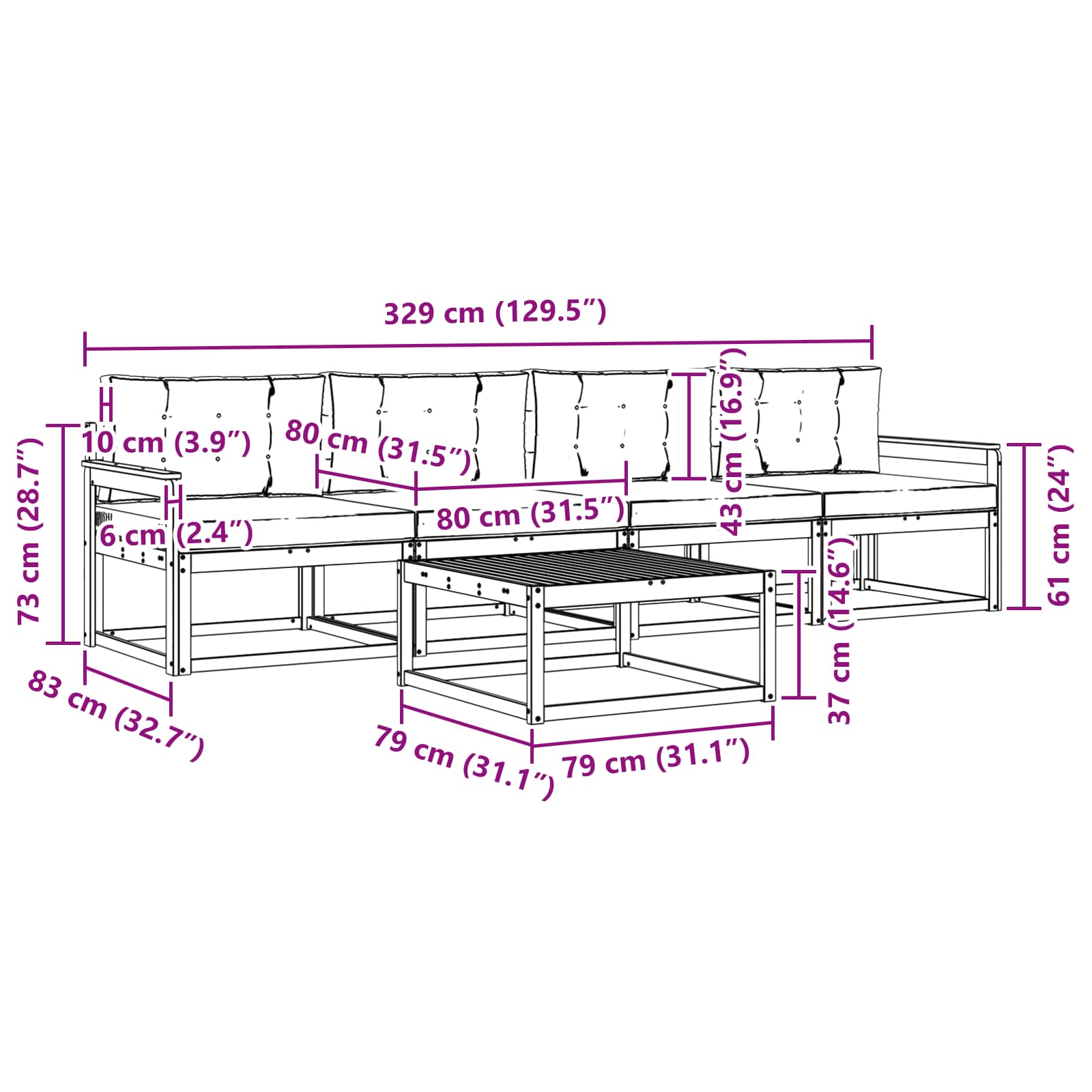 Set vanjskih sofa s jastukom 5 pcs Prirodna i svijetlo siva
