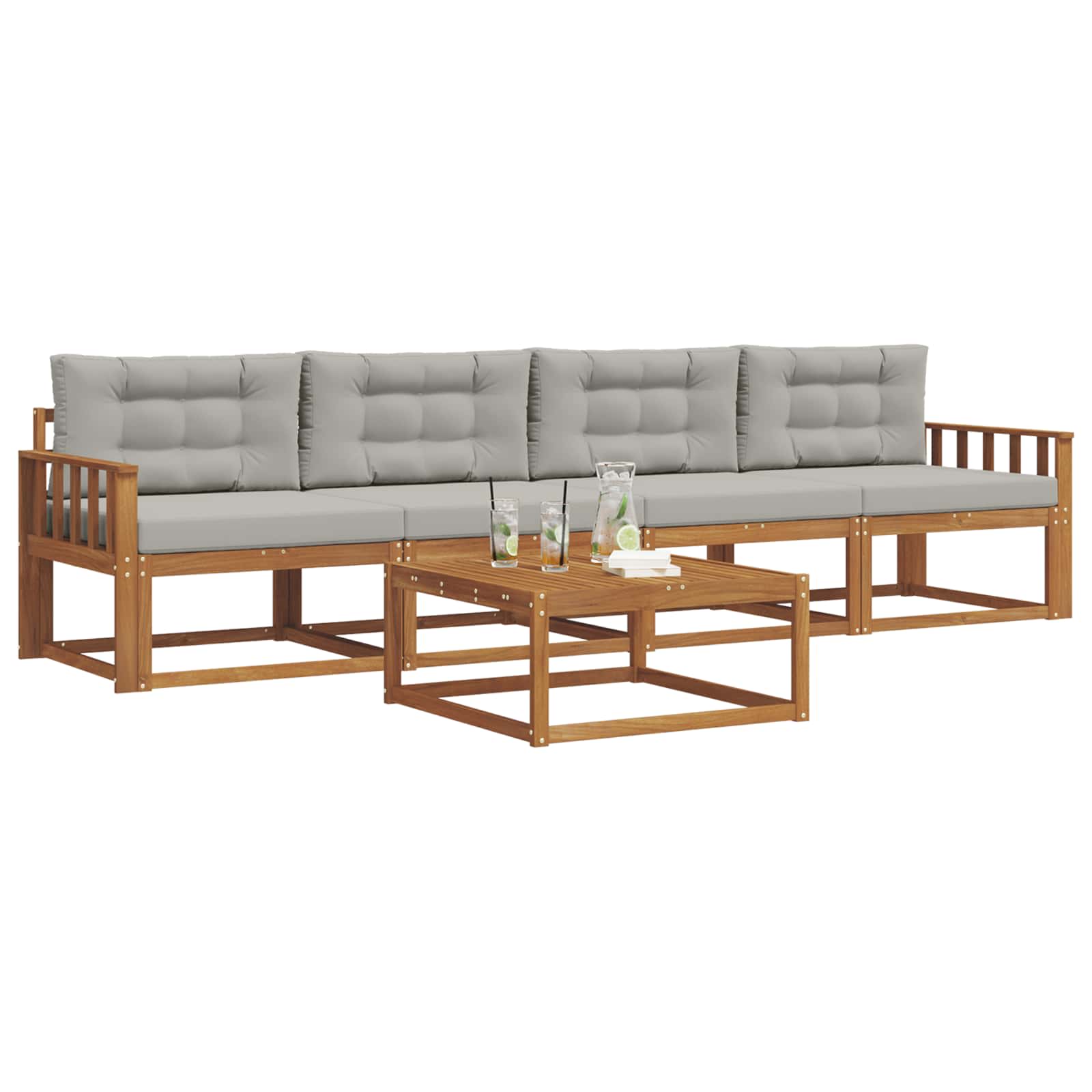 Set vanjskih sofa s jastukom 5 pcs Prirodna i svijetlo siva