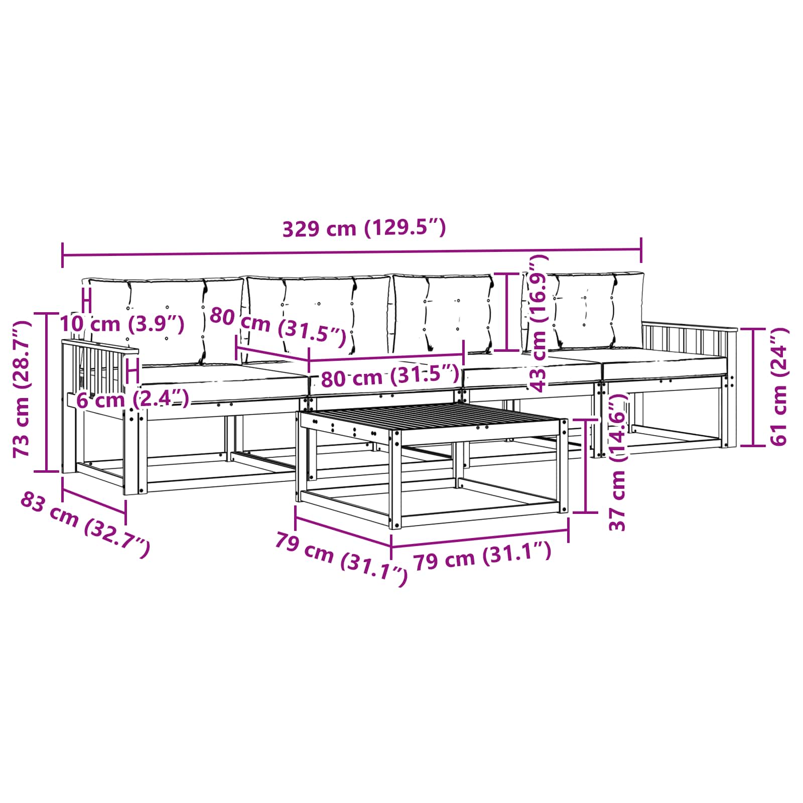 Set vanjskih sofa 5 pcs Prirodna i svijetlo siva