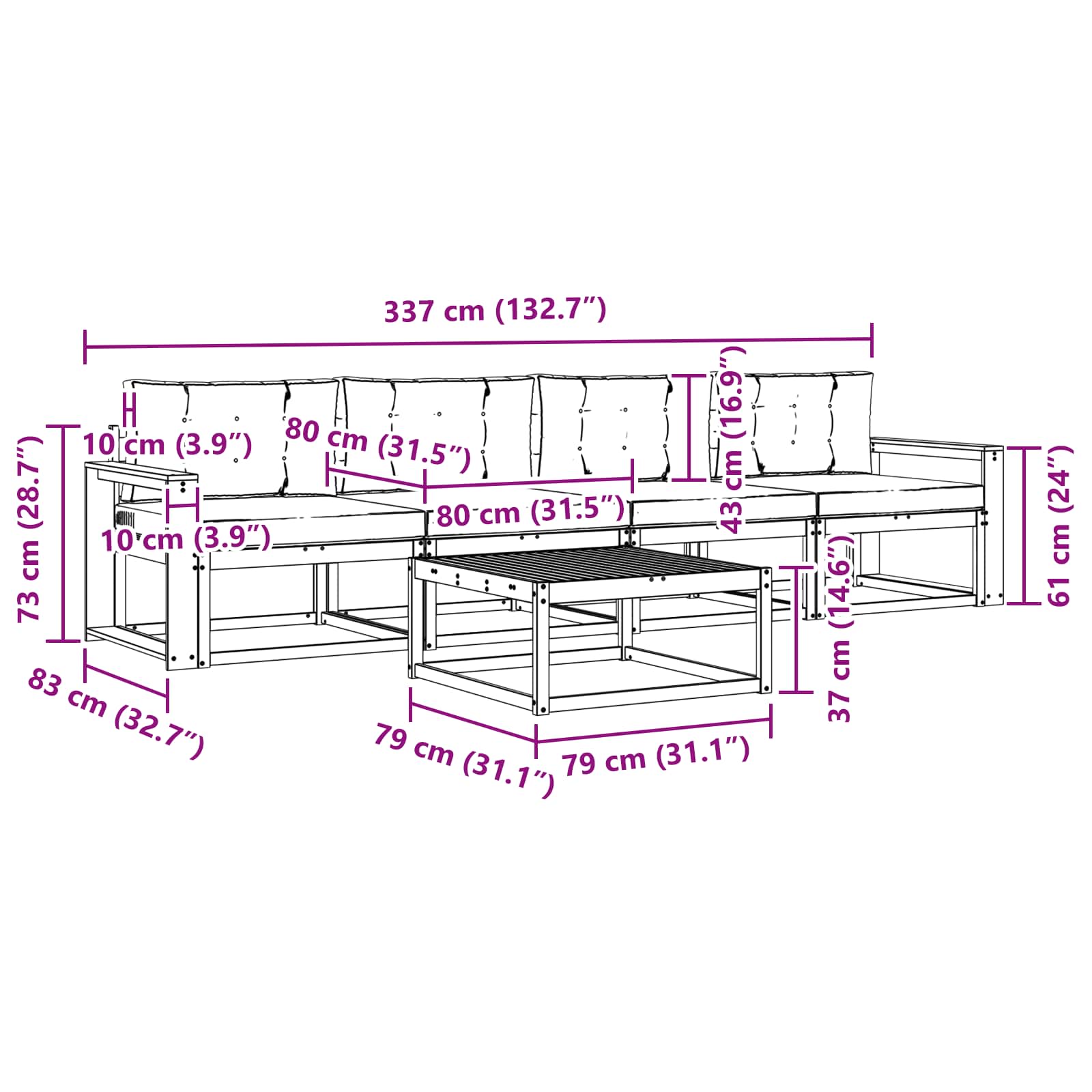 Set vanjskih sofa 5 pcs Prirodna i svijetlo siva