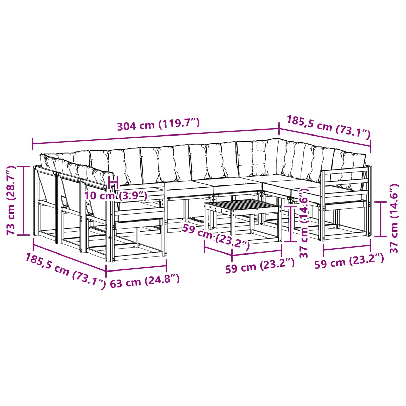 Set vanjskih sofa s jastukom 10 pcs Prirodna i bež