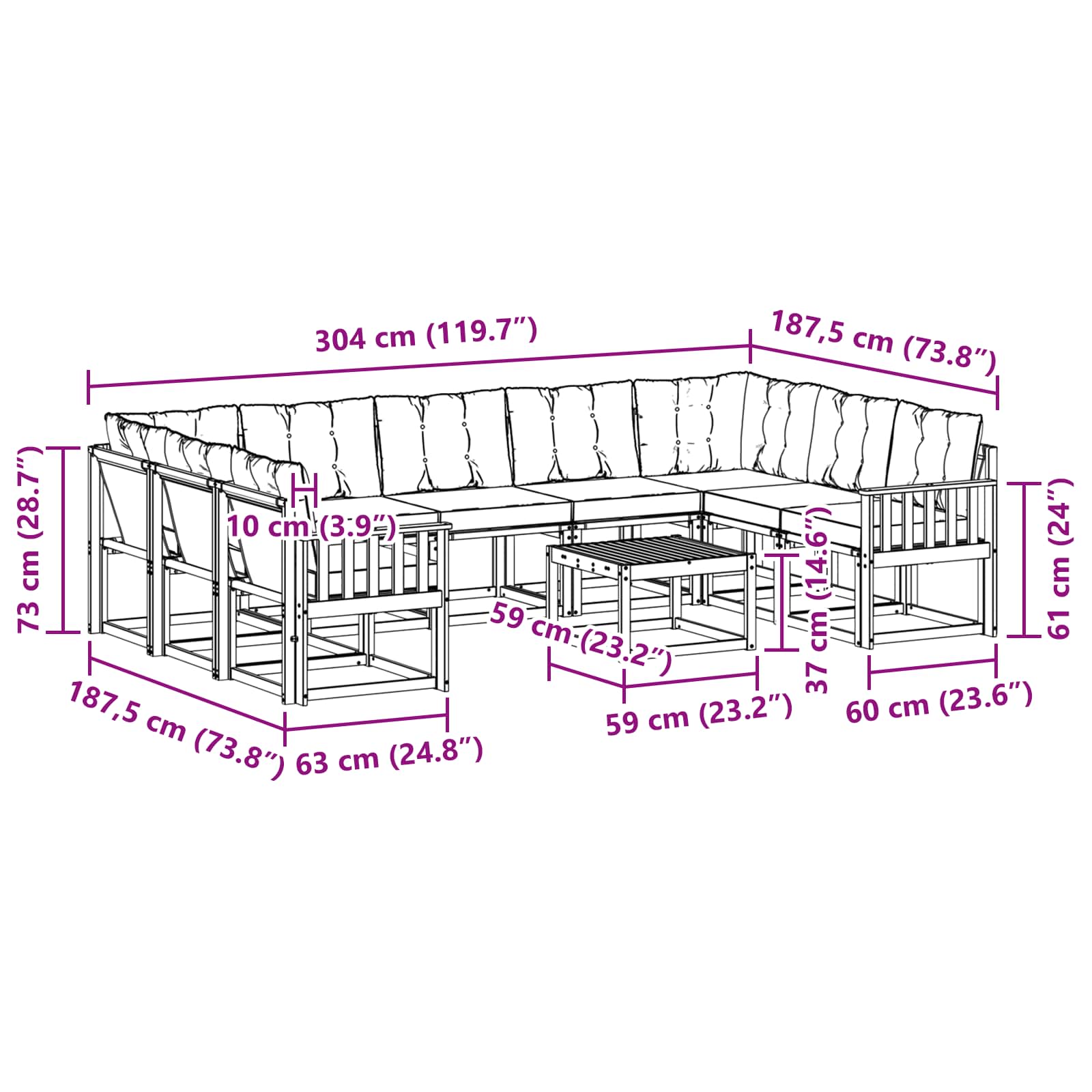 Set vanjskih sofa s jastukom 10 pcs Prirodna i bež
