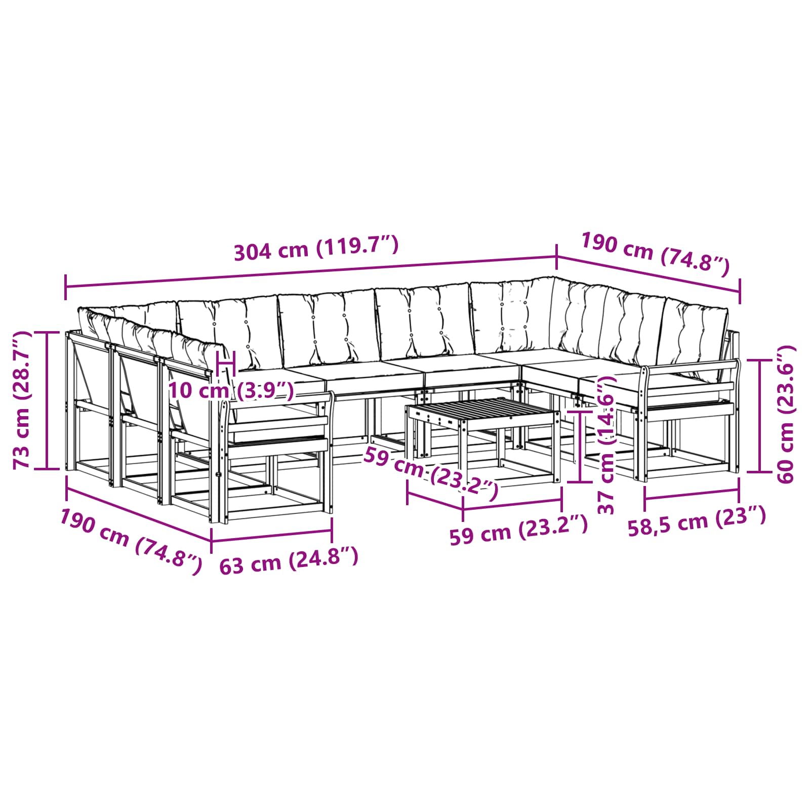 Set vanjskih sofa s jastukom 10 pcs Prirodna i bež