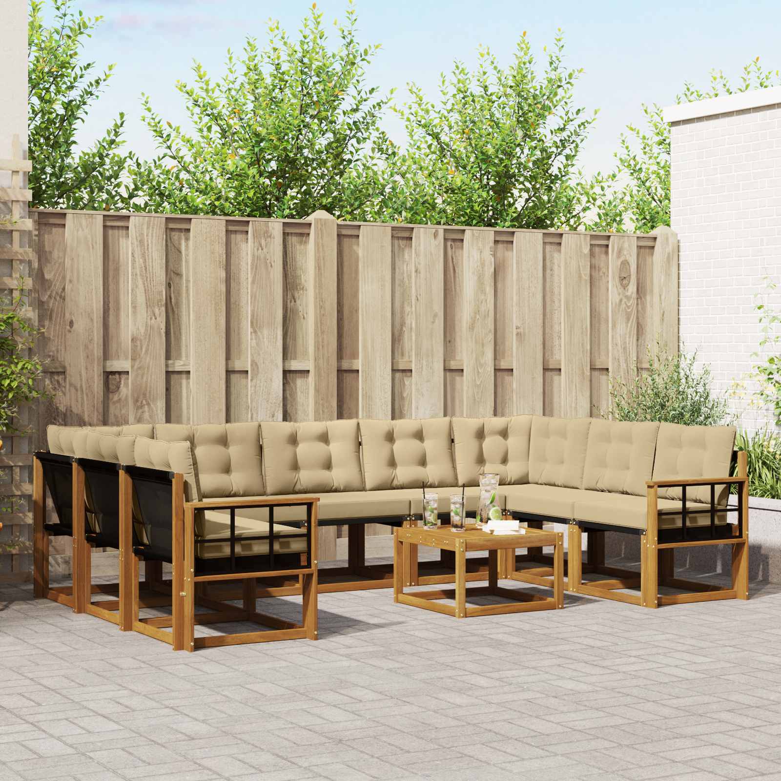 Set vanjskih sofa s jastukom 10 pcs Prirodna i bež