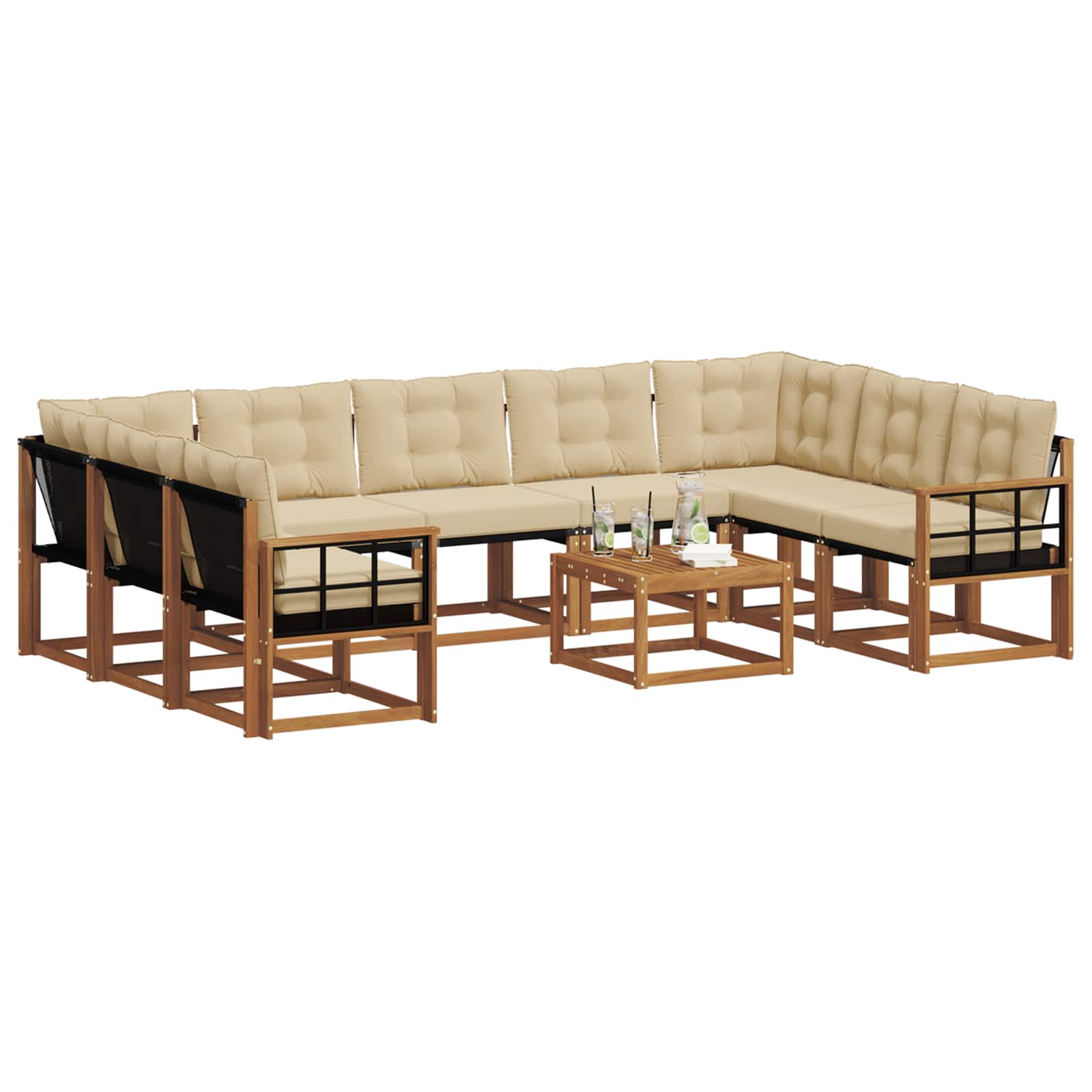 Set vanjskih sofa s jastukom 10 pcs Prirodna i bež