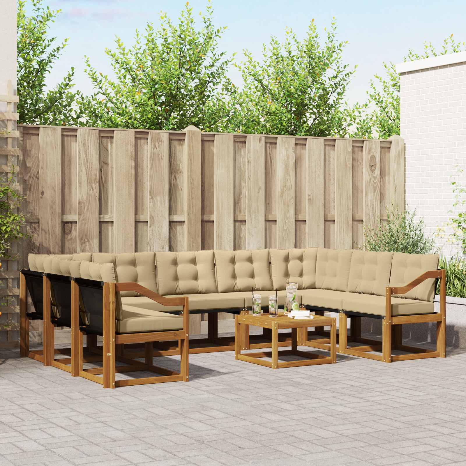 Set vanjskih sofa s jastukom 10 pcs Prirodna i bež