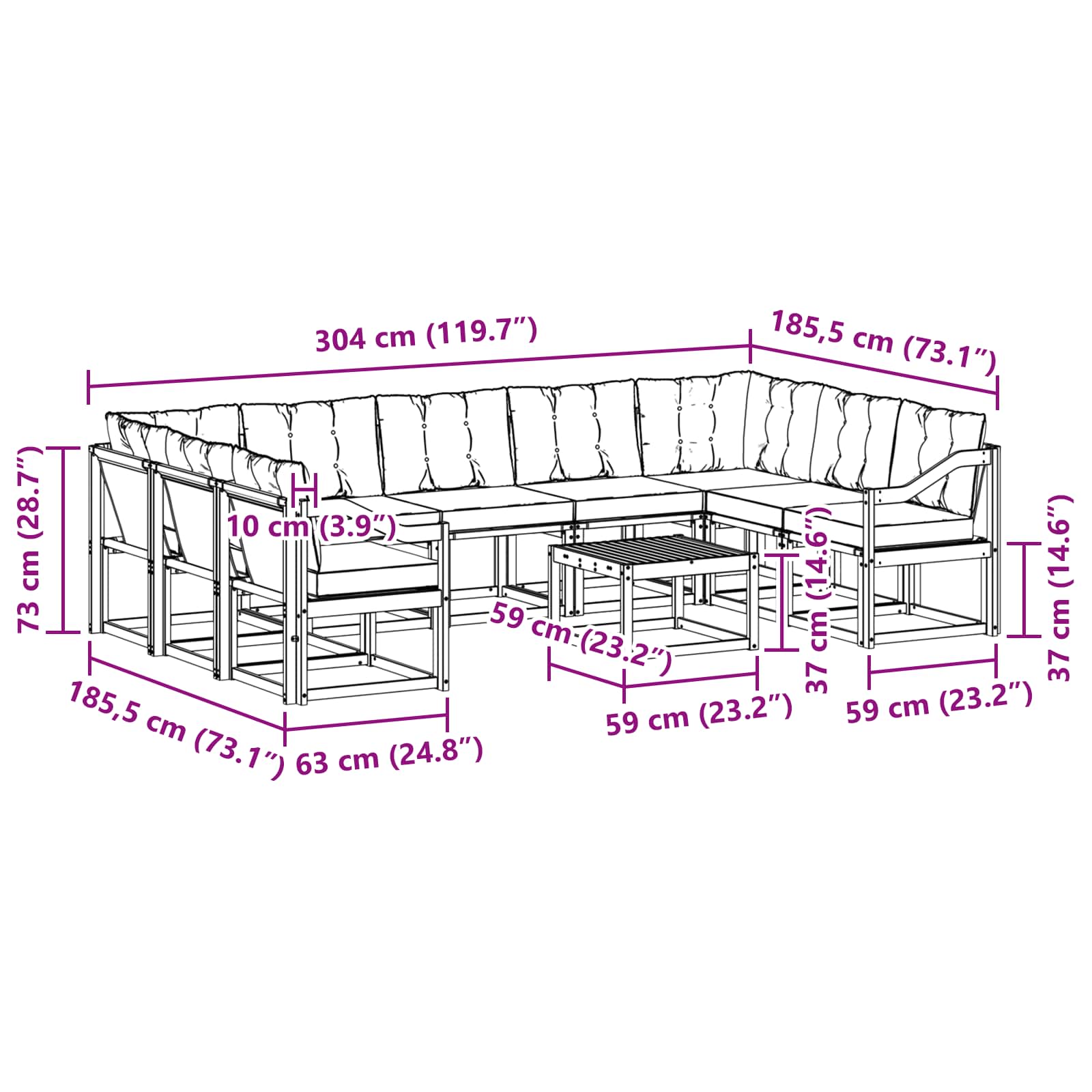 Set vanjskih sofa s jastukom 10 pcs Prirodna i bež