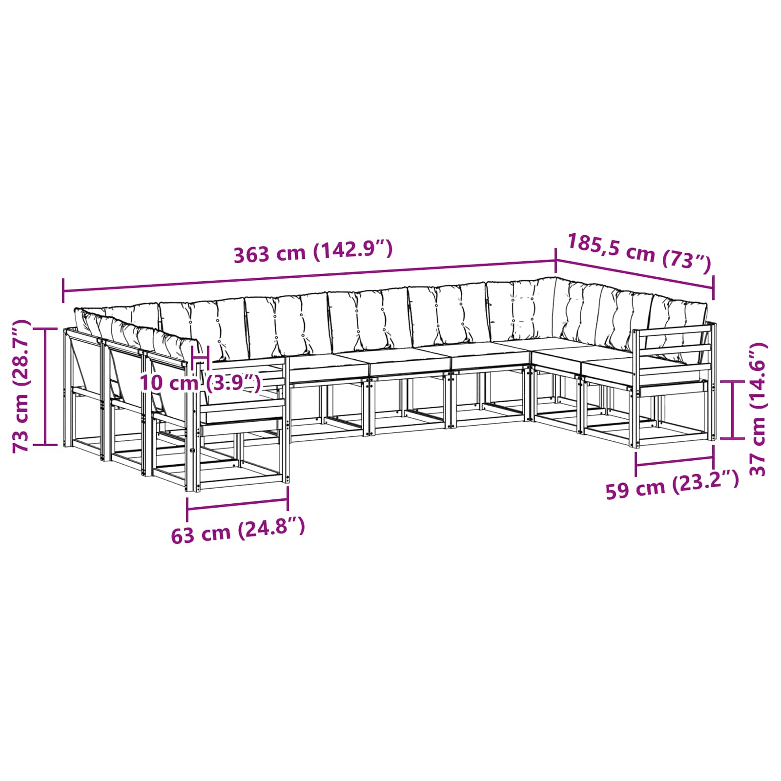 Set vanjskih sofa s jastukom 10 pcs Prirodna i bež