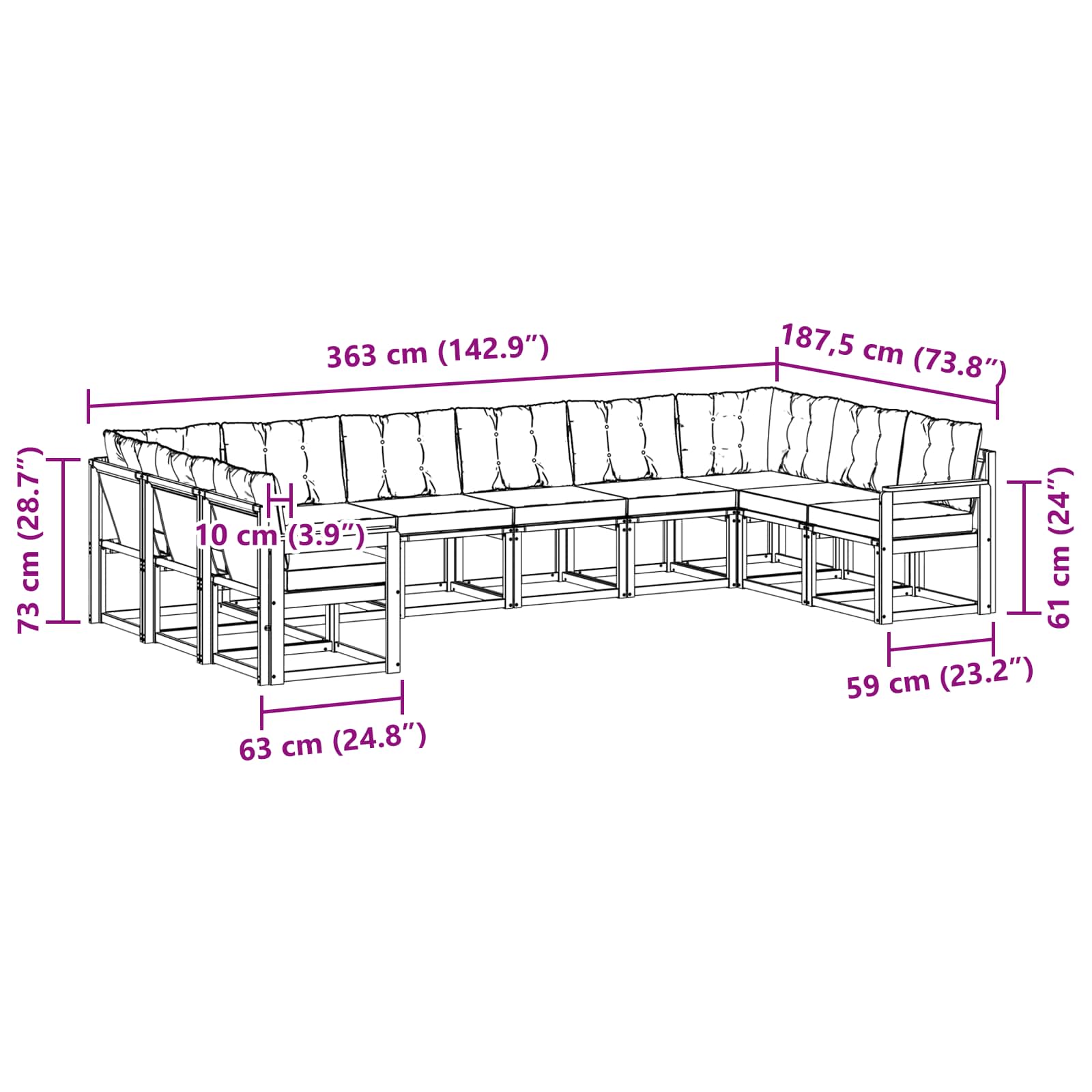 Set vanjskih sofa s jastukom 10 pcs Prirodna i bež