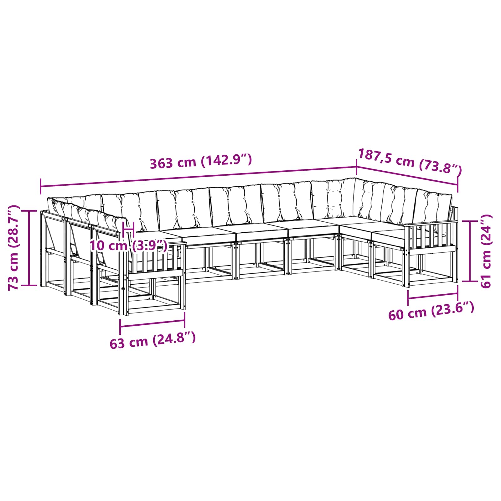 Set vanjskih sofa s jastukom 10 pcs Prirodna i bež