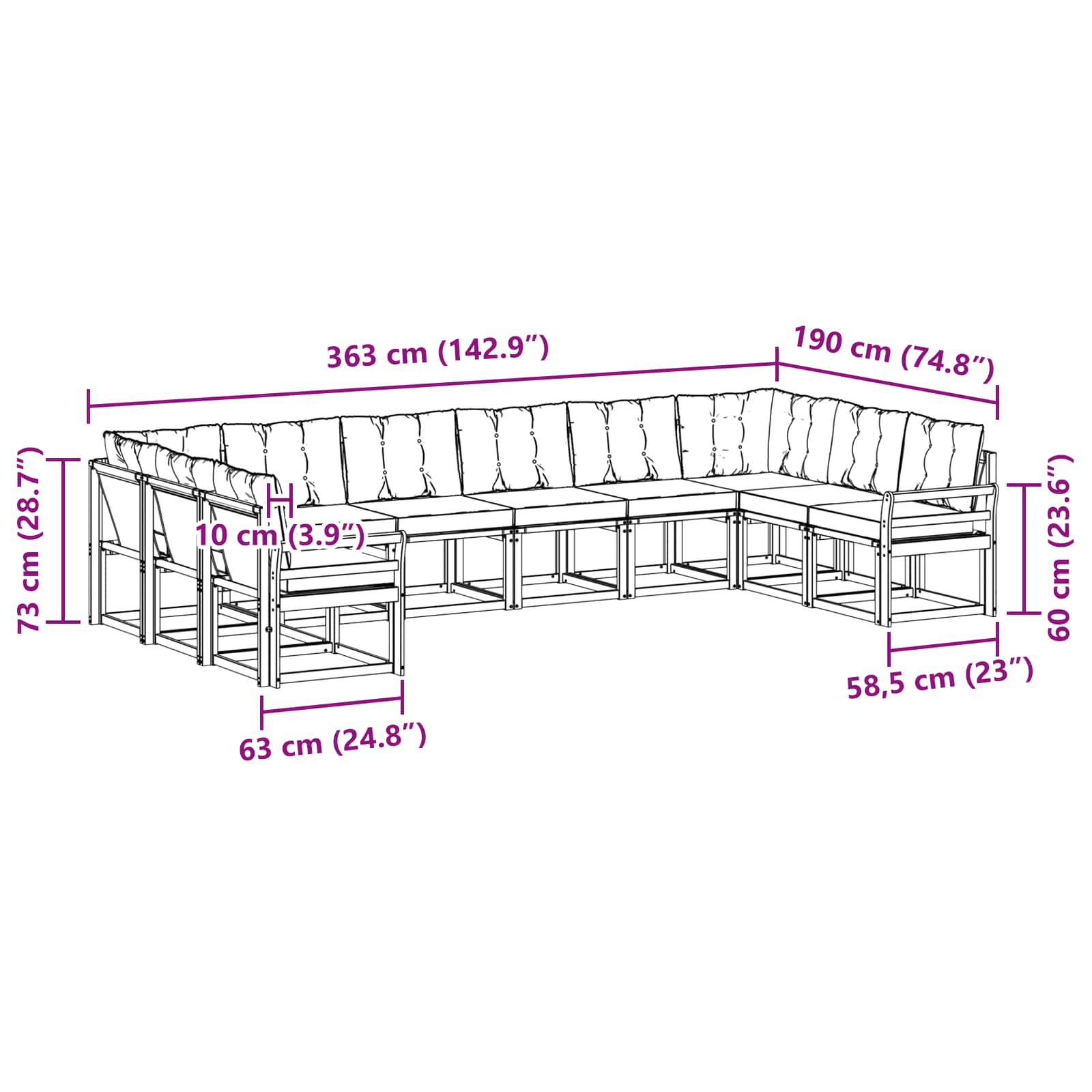 Set vanjskih sofa s jastukom 10 pcs Prirodna i bež