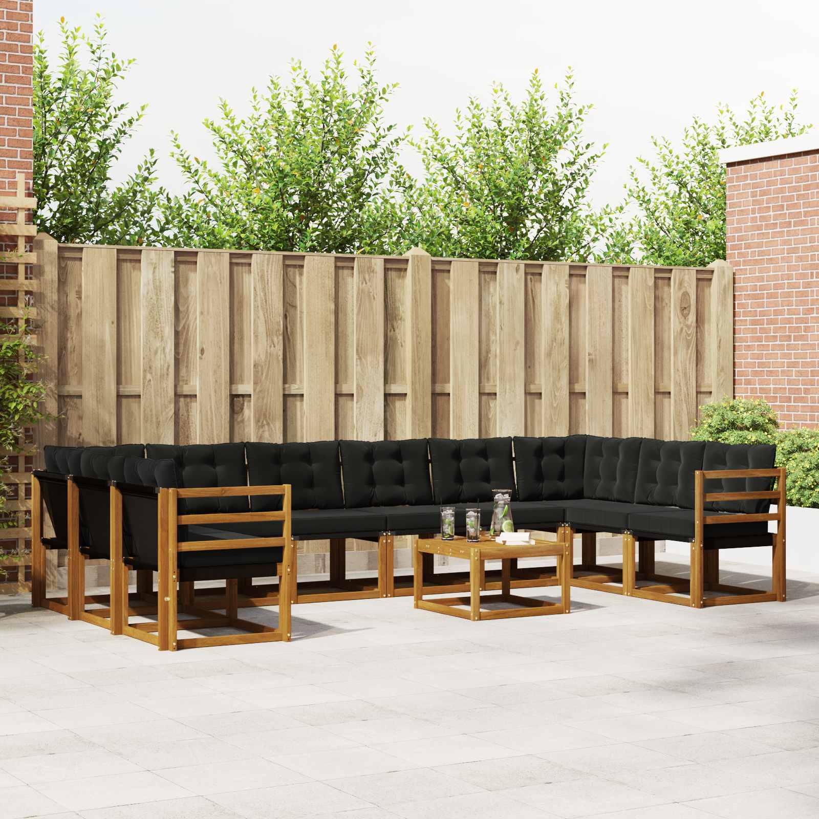 Set vanjskih sofa s jastukom 11 pcs Prirodna i crna