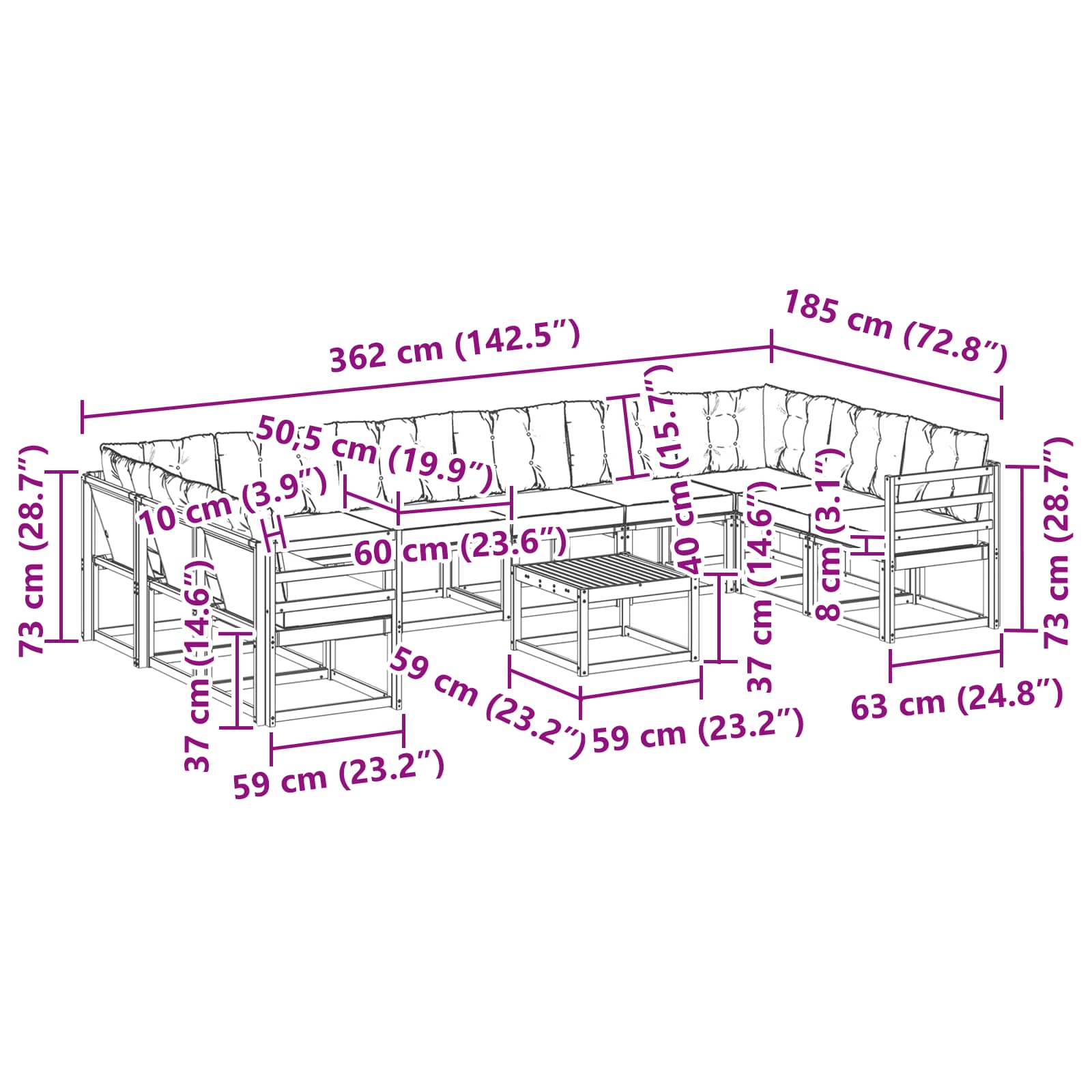 Set vanjskih sofa s jastukom 11 pcs Prirodna i crna