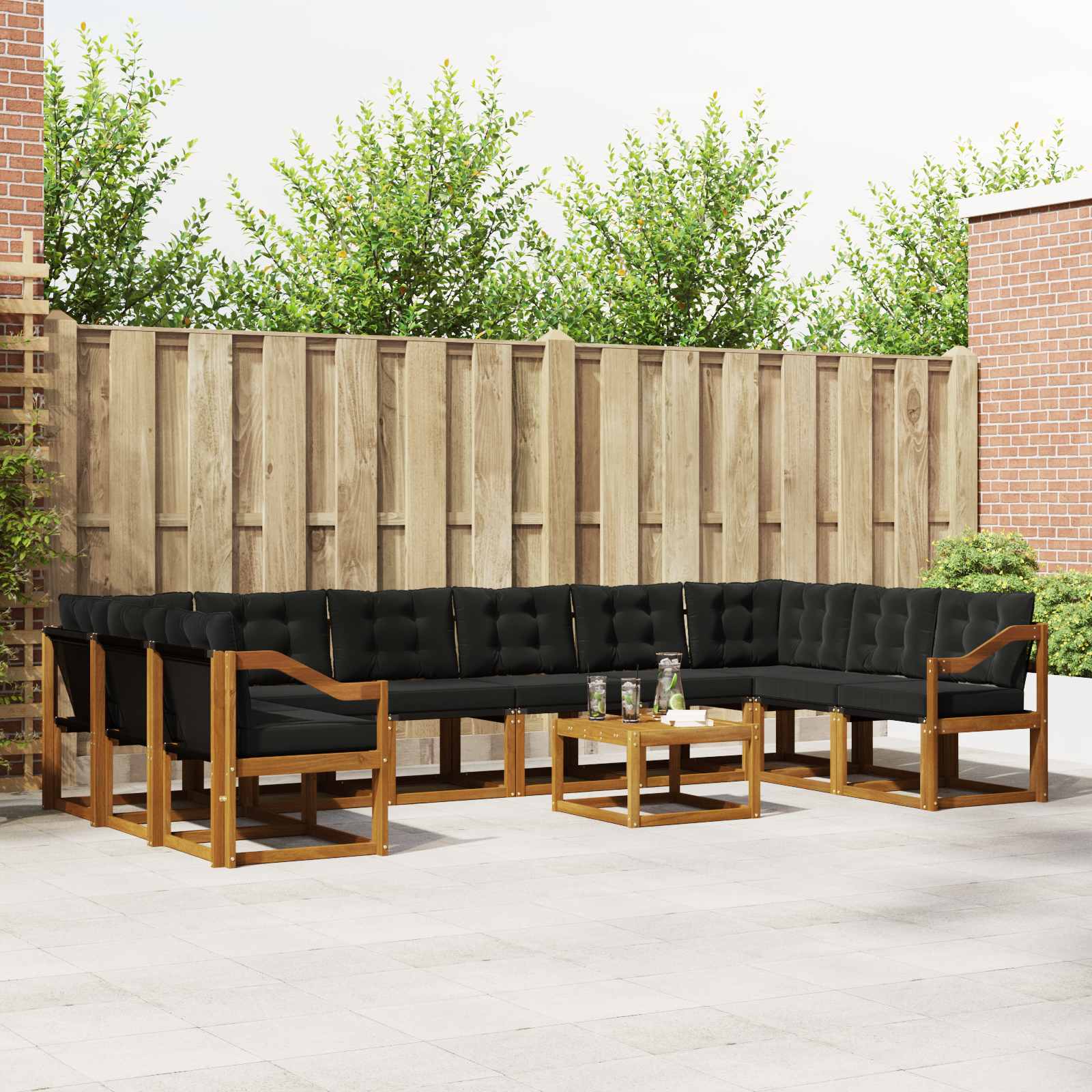 Set vanjskih sofa s jastukom 11 pcs Prirodna i crna