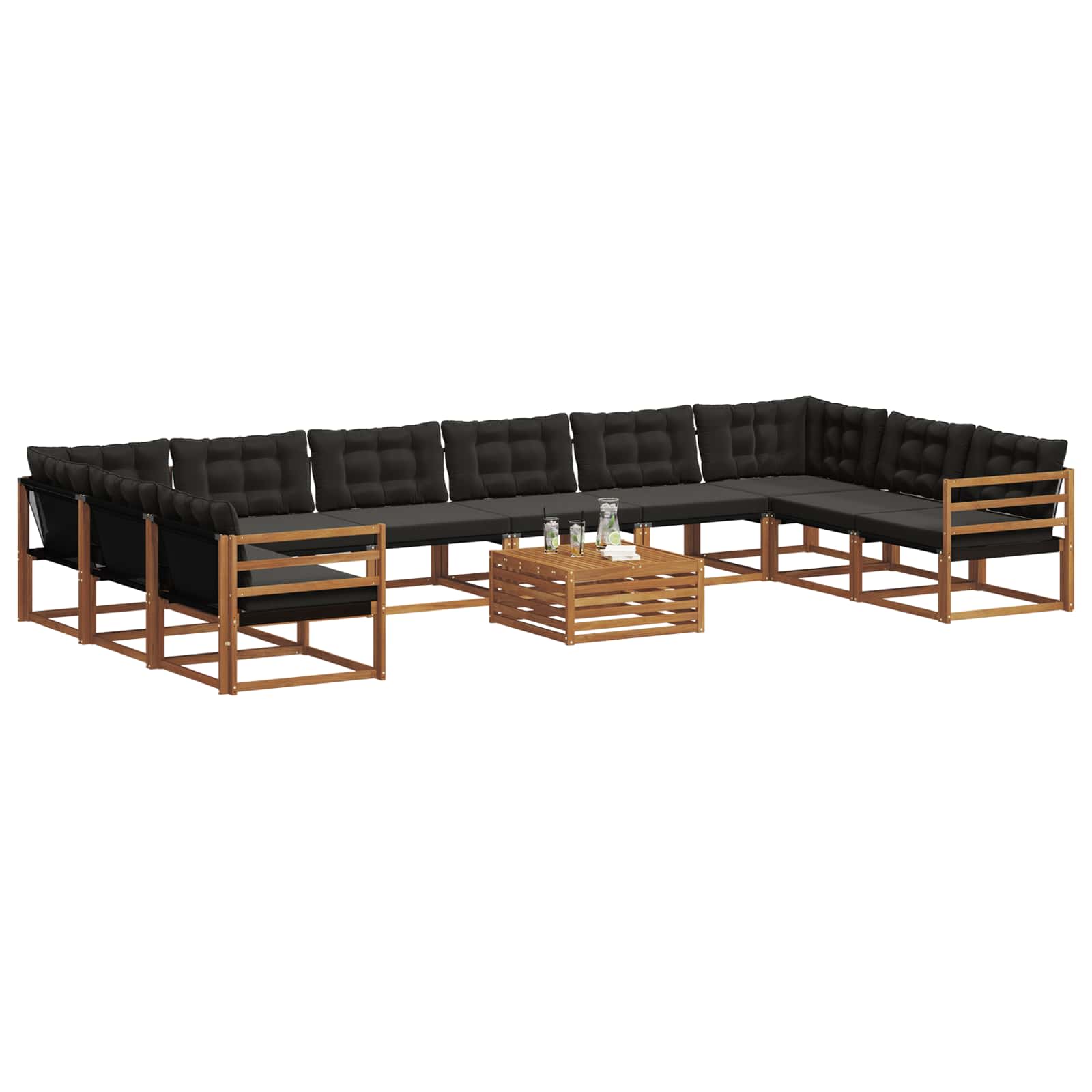 Set vanjskih sofa s jastukom 11 pcs Prirodna i crna