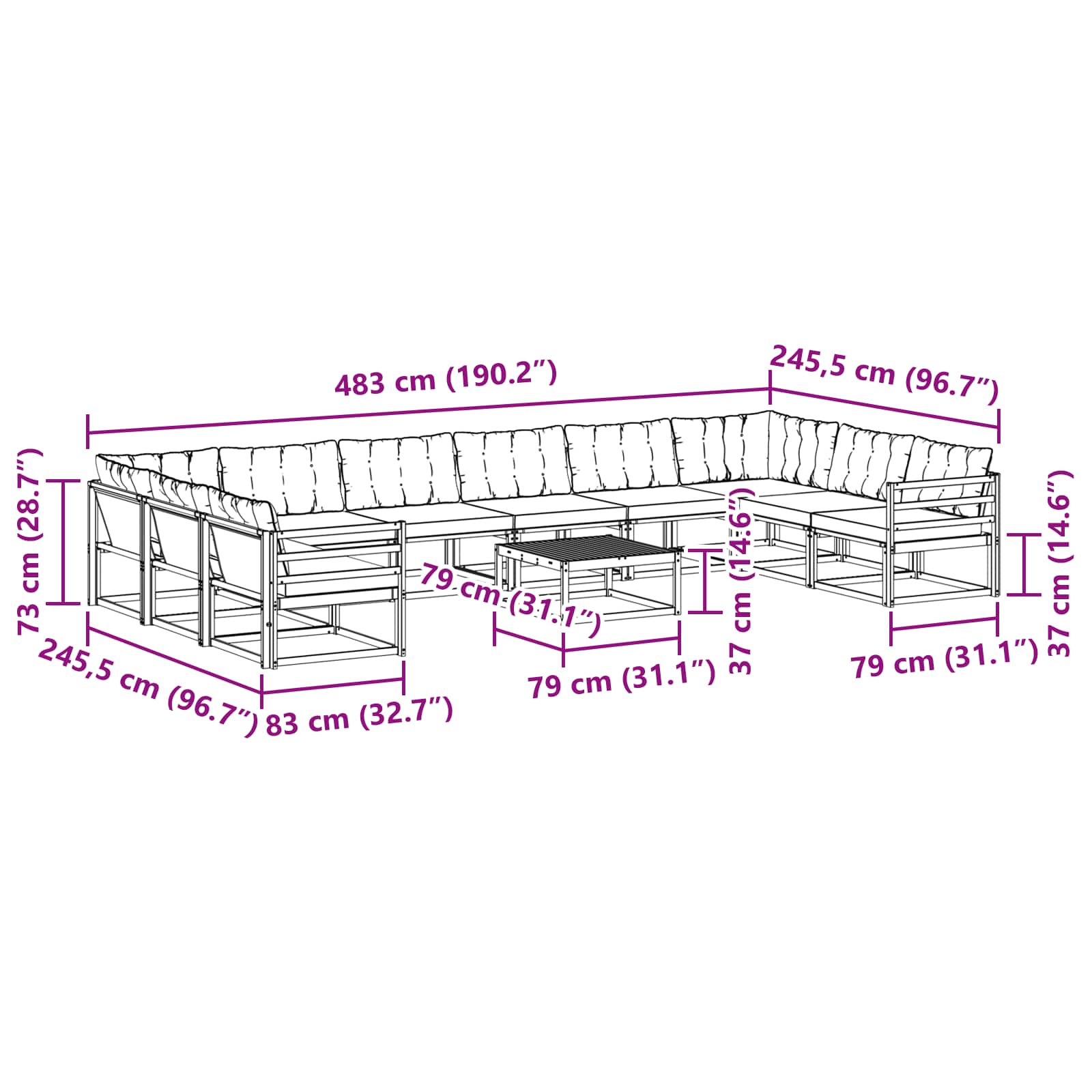 Set vanjskih sofa s jastukom 11 pcs Prirodna i crna
