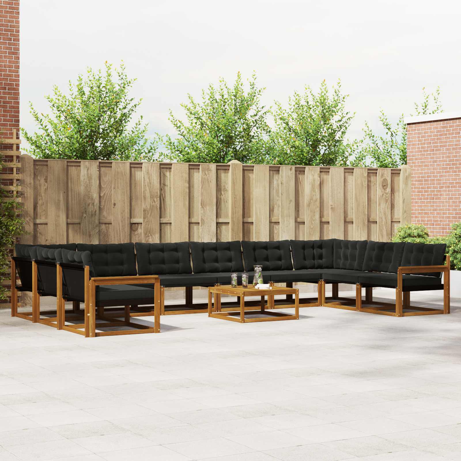 Set vanjskih sofa s jastukom 11 pcs Prirodna i crna