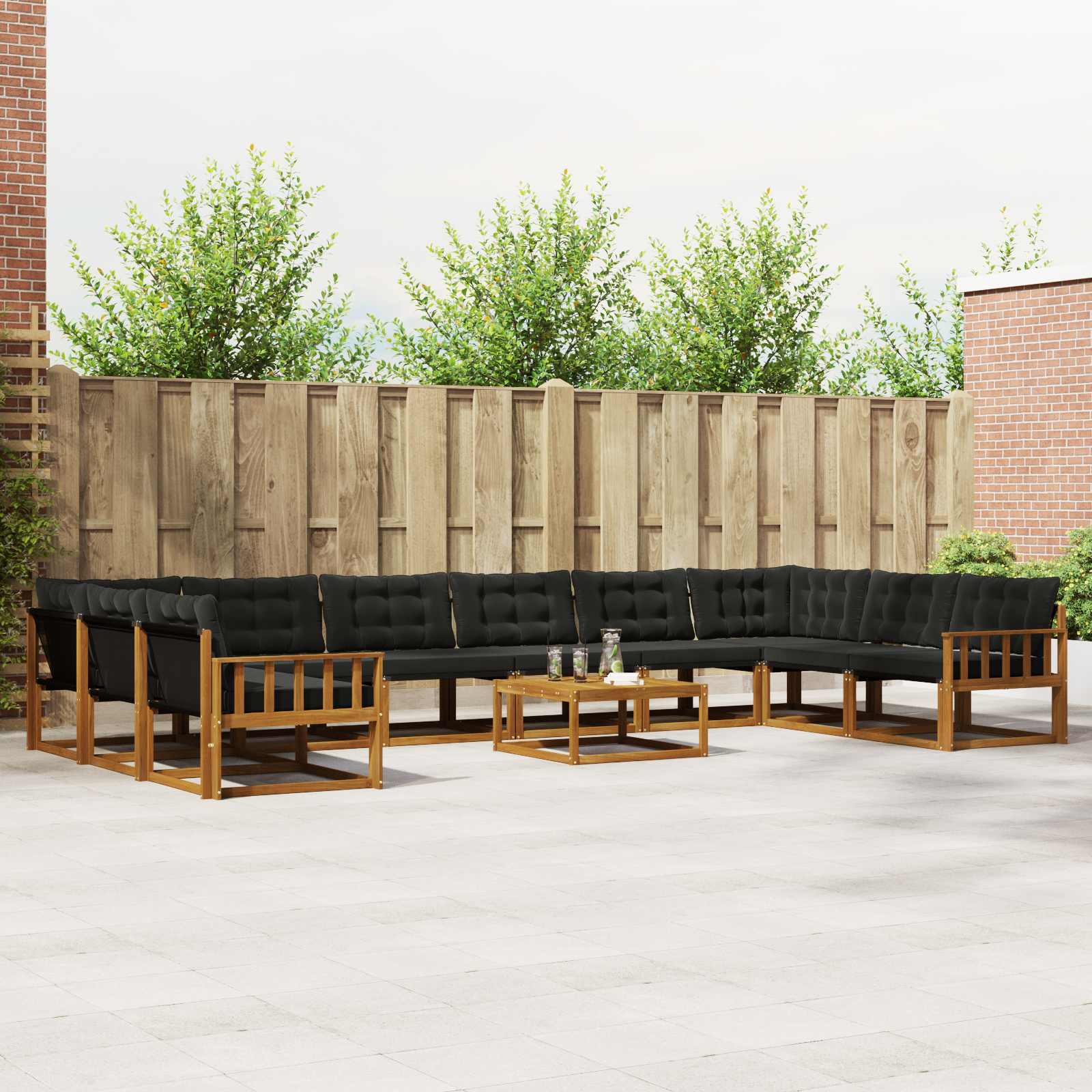 Set vanjskih sofa s jastukom 11 pcs Prirodna i crna