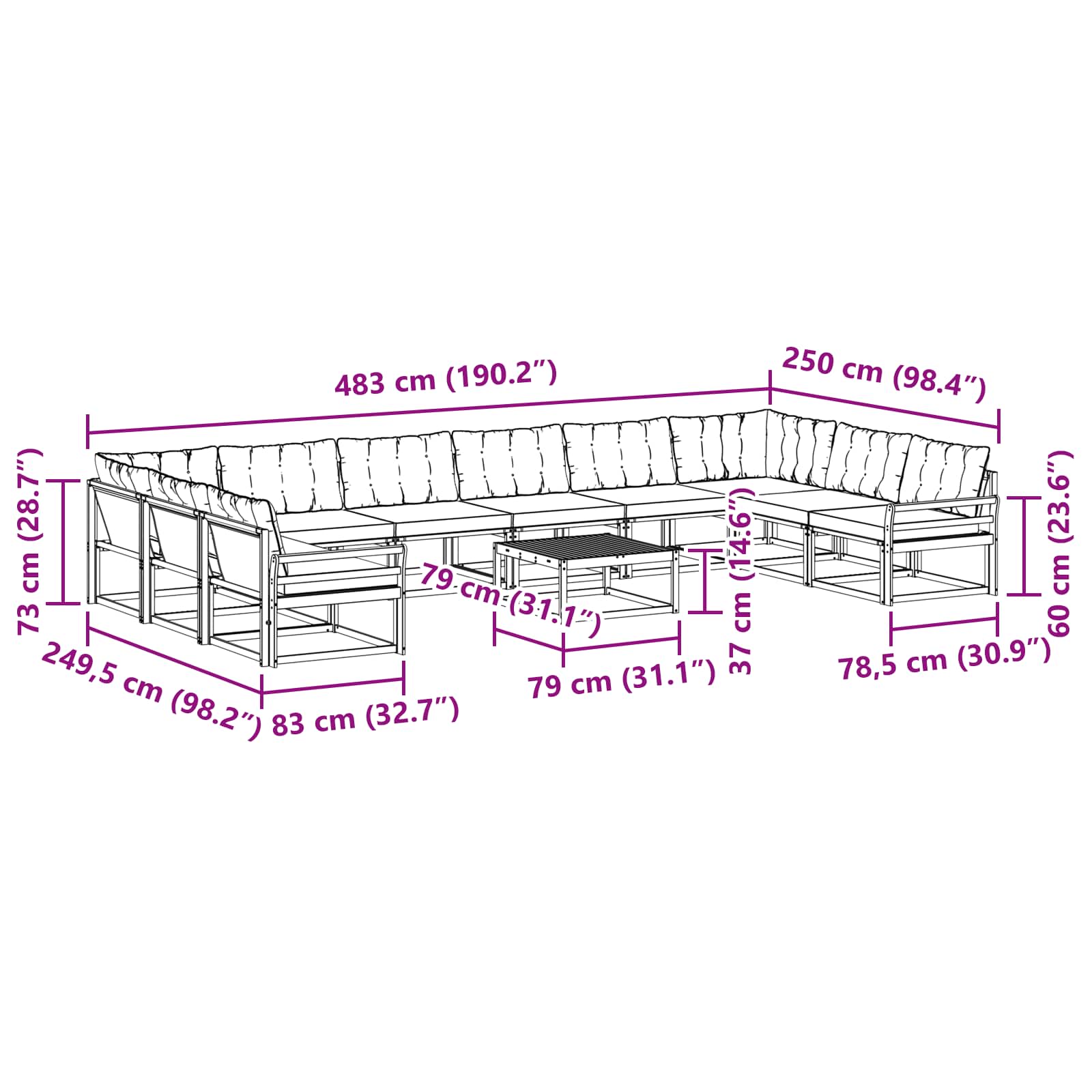 Set vanjskih sofa s jastukom 11 pcs Prirodna i crna