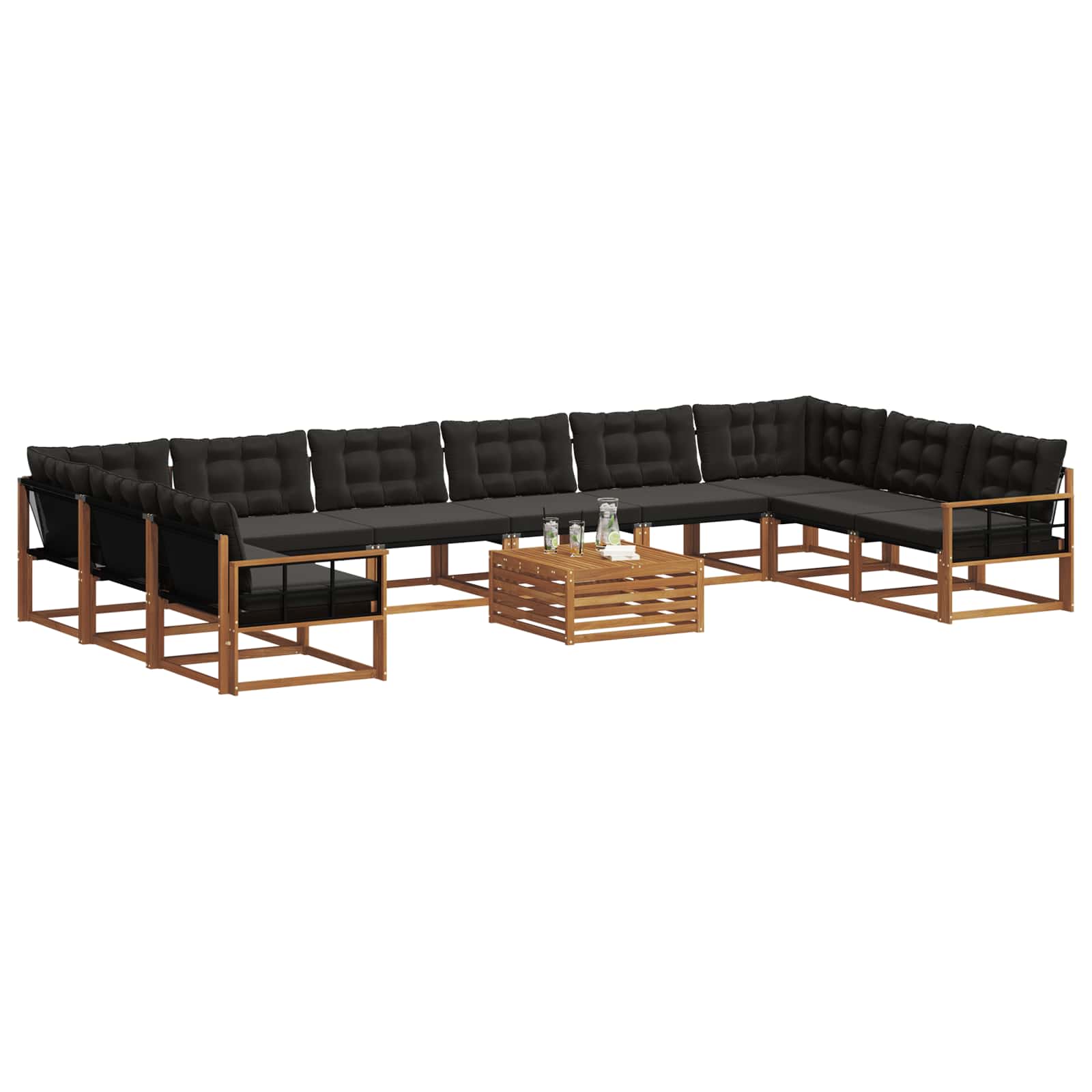 Set vanjskih sofa s jastukom 11 pcs Prirodna i crna