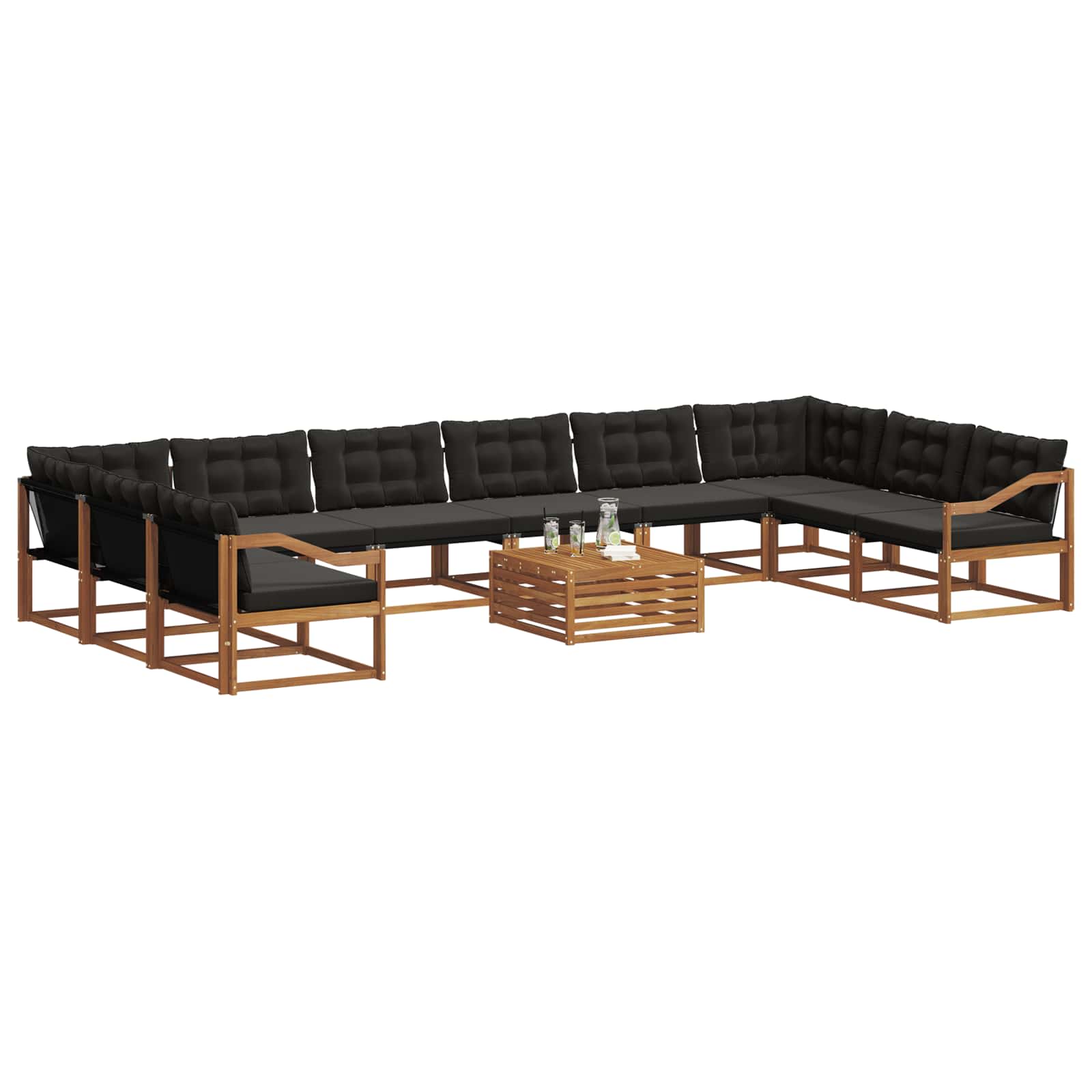 Set vanjskih sofa s jastukom 11 pcs Prirodna i crna