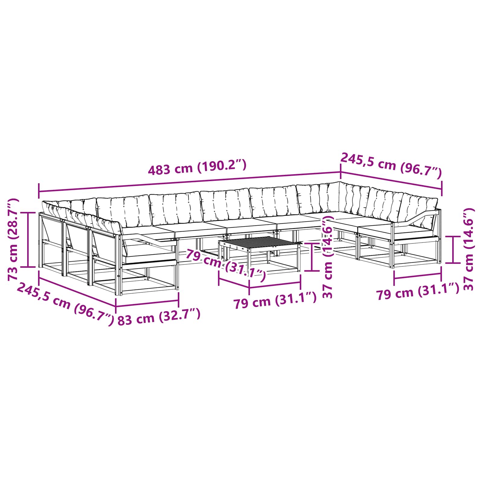 Set vanjskih sofa s jastukom 11 pcs Prirodna i crna