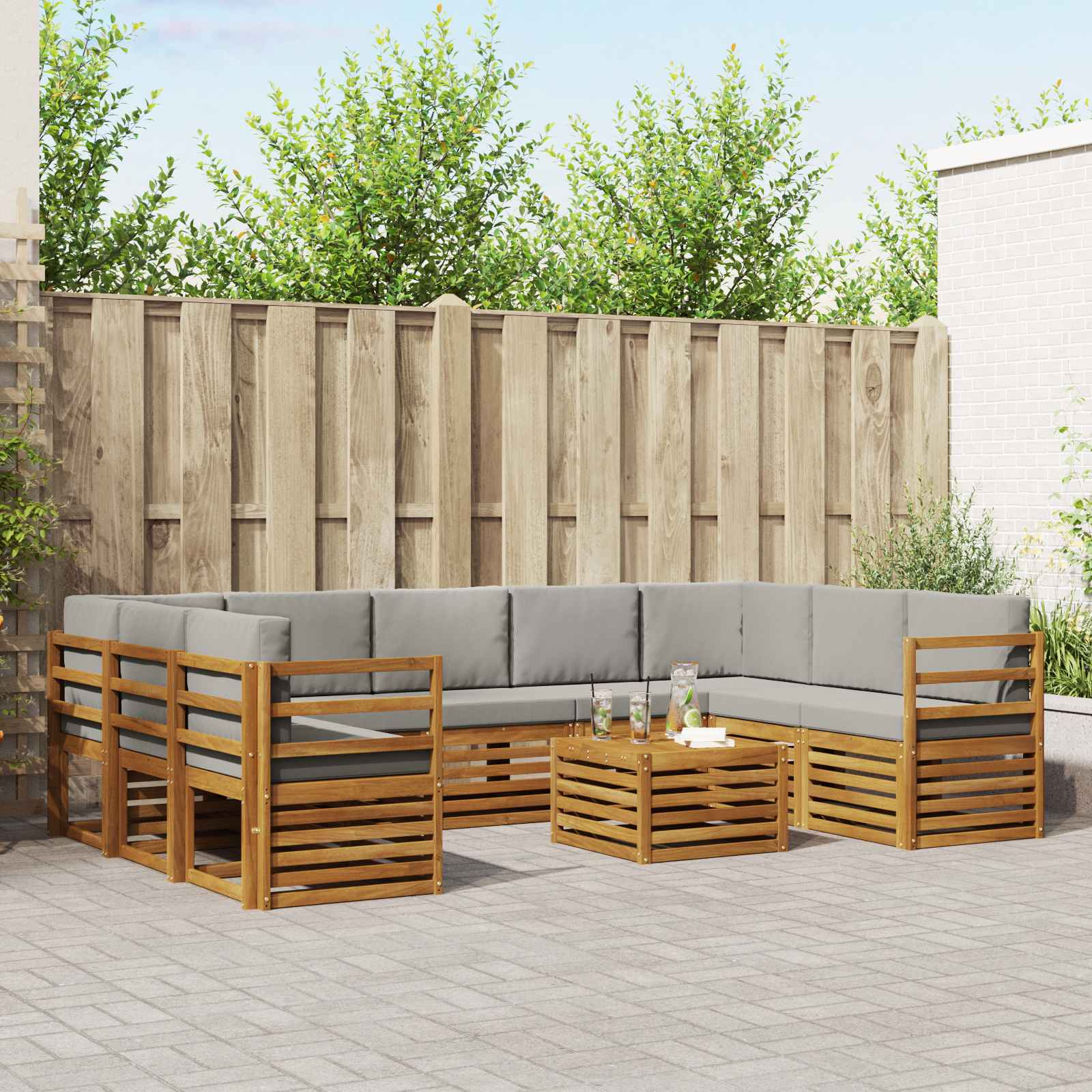 Setovi sofa 10 pcs Prirodna i svijetlo siva Čvrsto drvo akacije