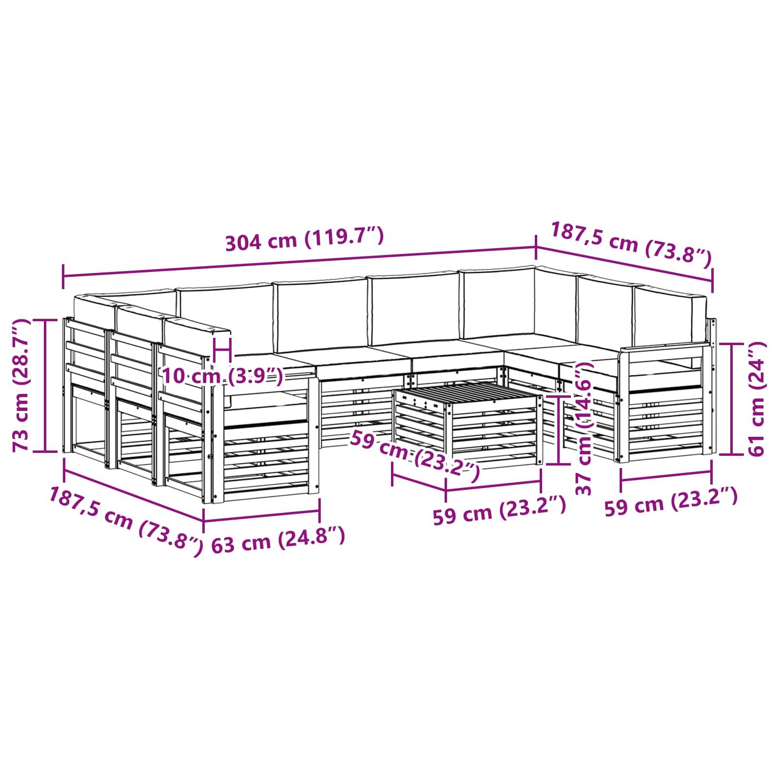 Setovi sofa 10 pcs Prirodna i svijetlo siva Čvrsto drvo akacije