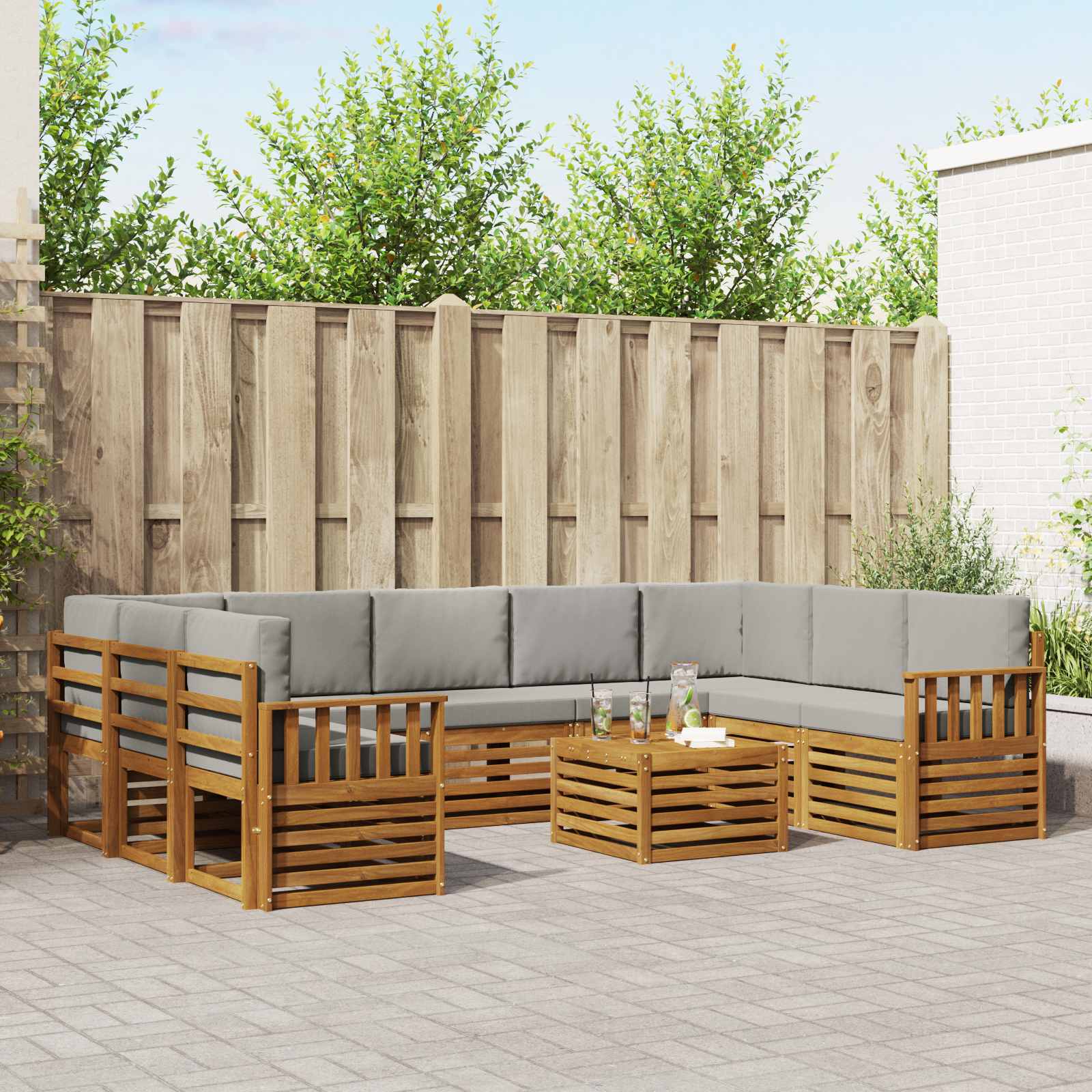 Setovi sofa 10 pcs Prirodna i svijetlo siva Čvrsto drvo akacije