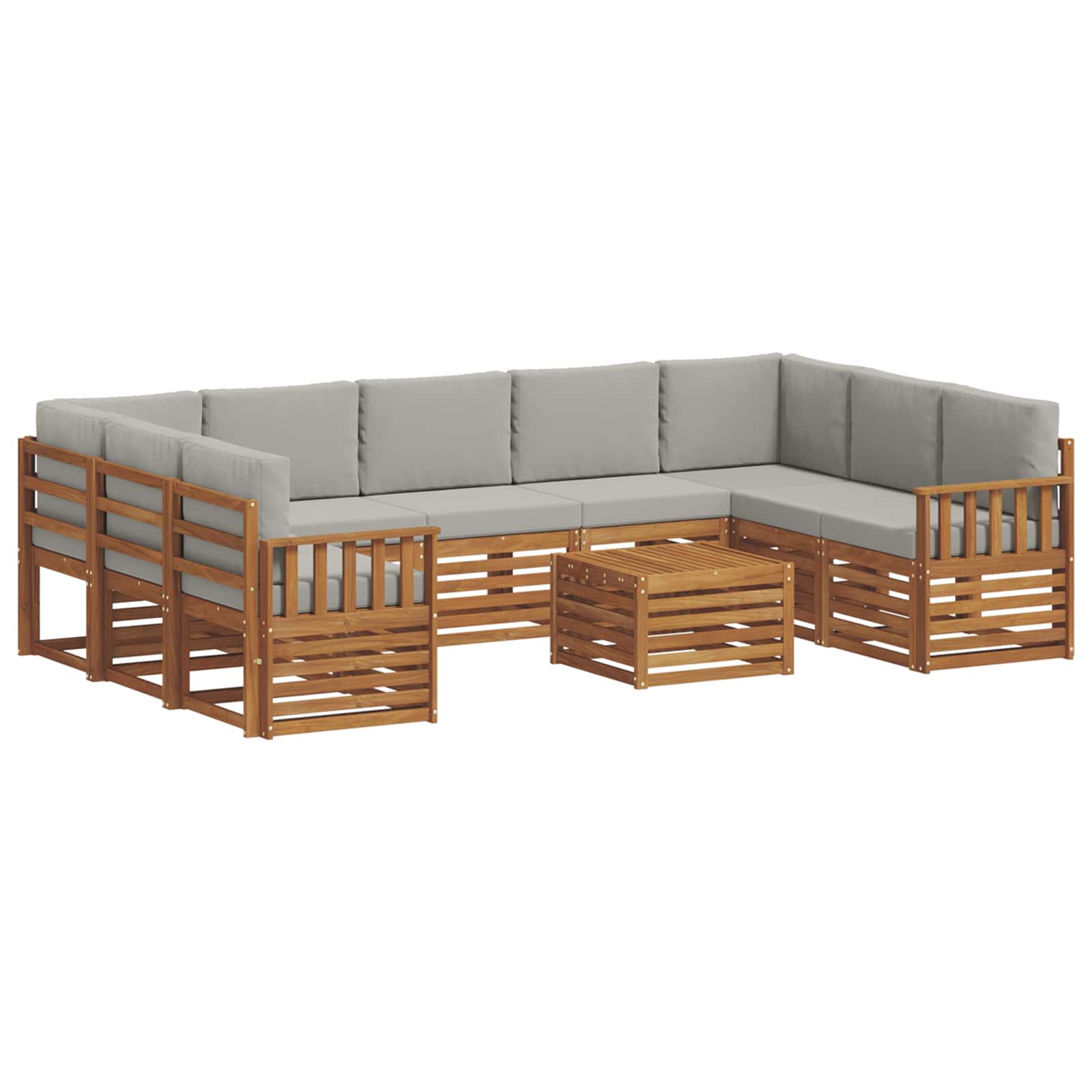 Setovi sofa 10 pcs Prirodna i svijetlo siva Čvrsto drvo akacije