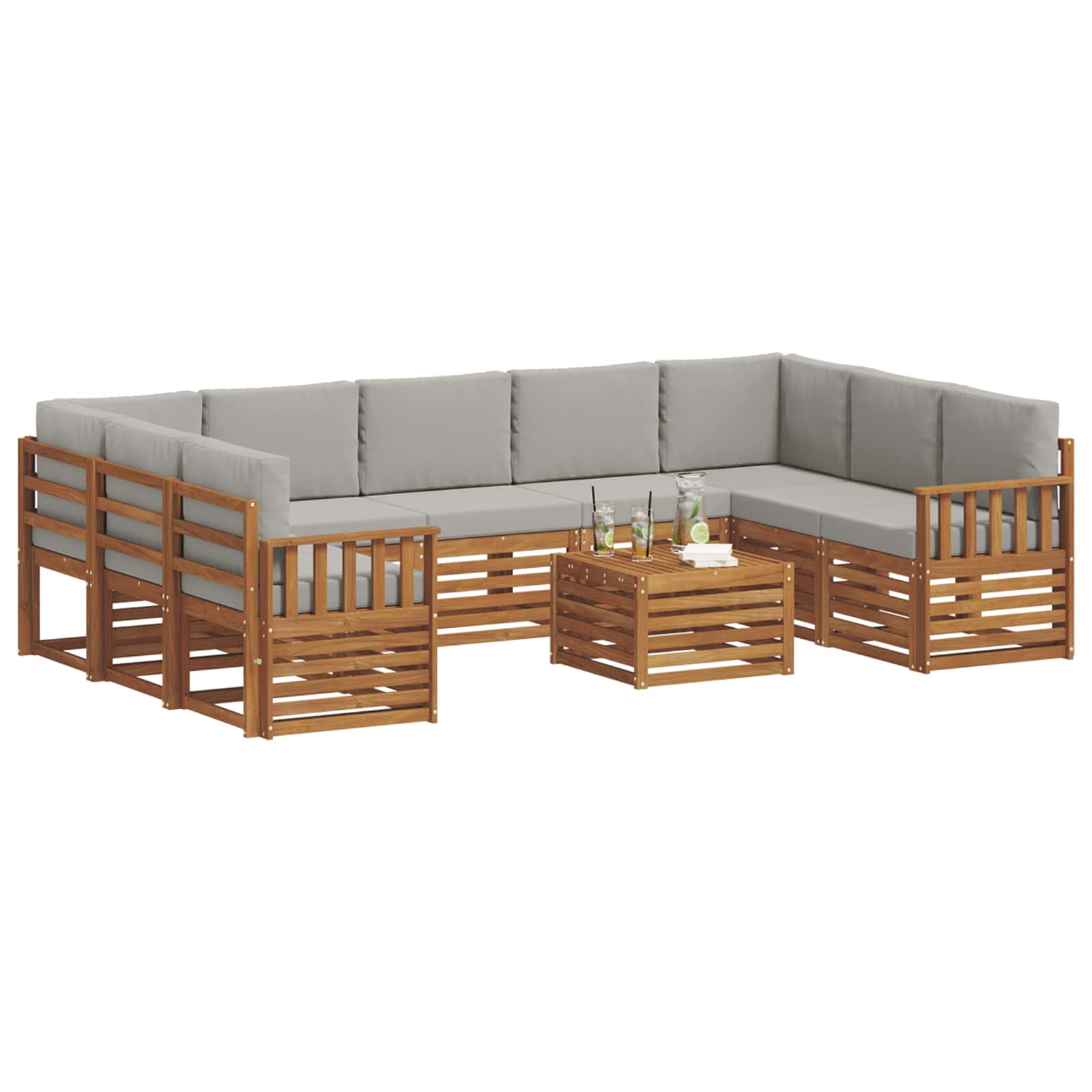 Setovi sofa 10 pcs Prirodna i svijetlo siva Čvrsto drvo akacije