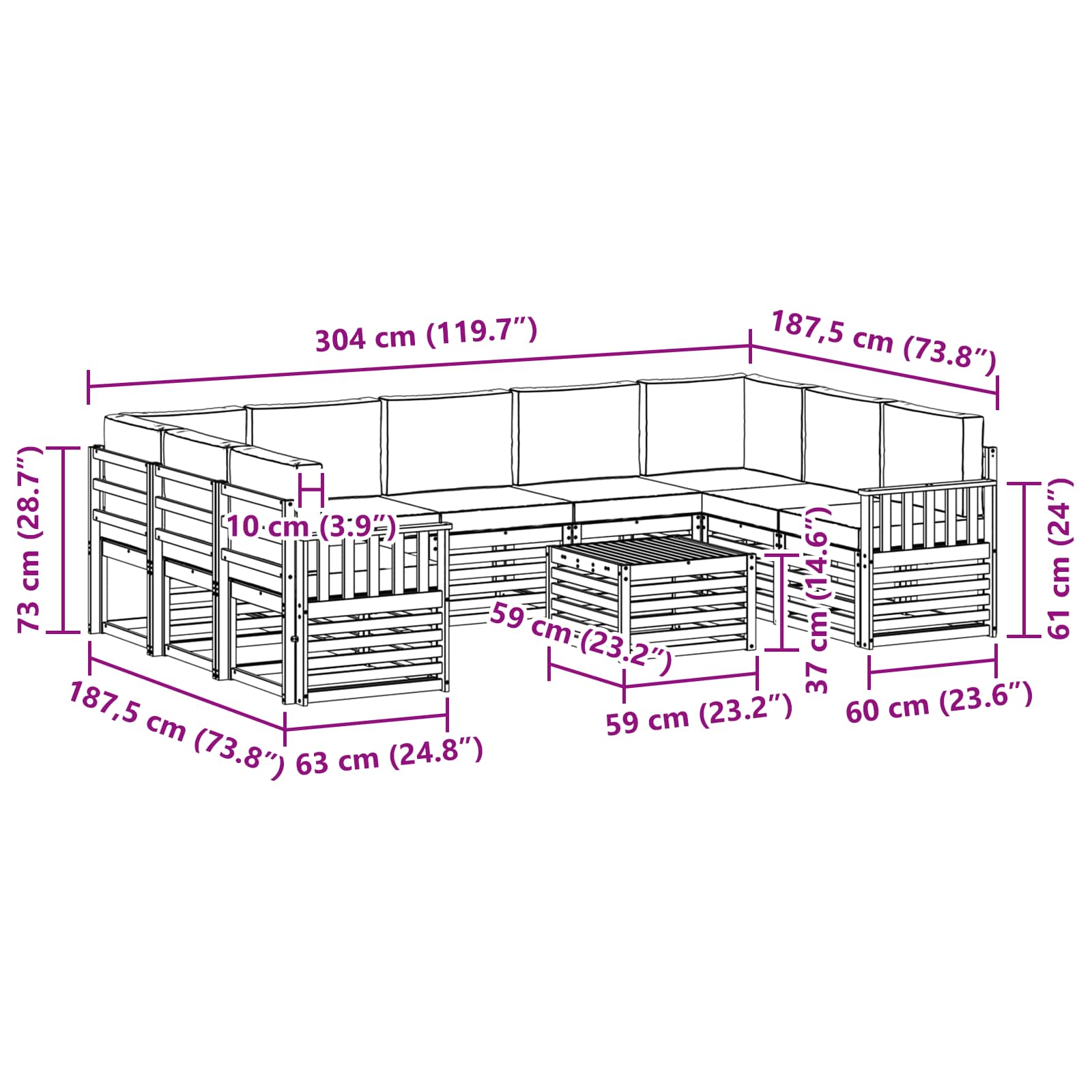 Setovi sofa 10 pcs Prirodna i svijetlo siva Čvrsto drvo akacije