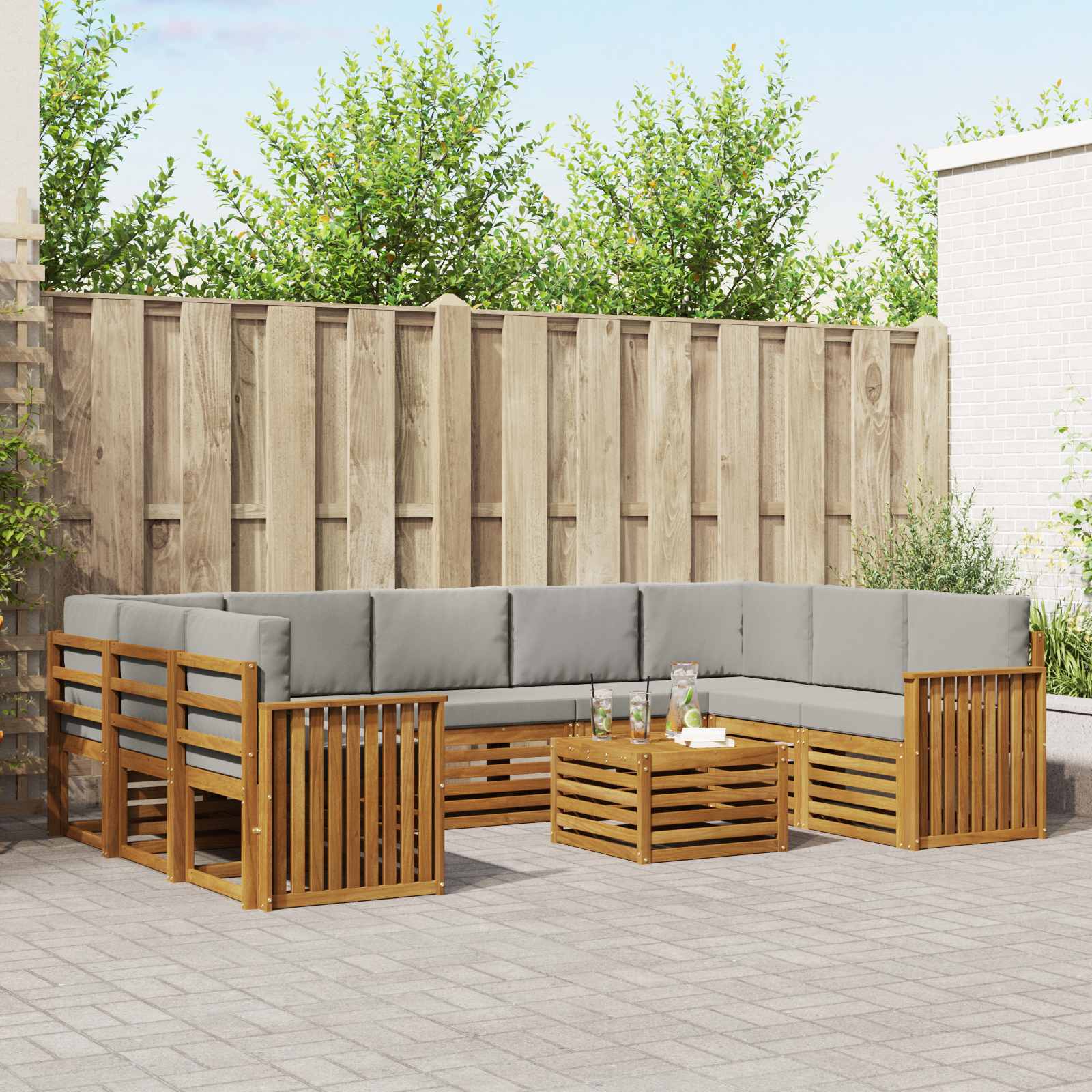 Setovi sofa 10 pcs Prirodna i svijetlo siva Čvrsto drvo akacije