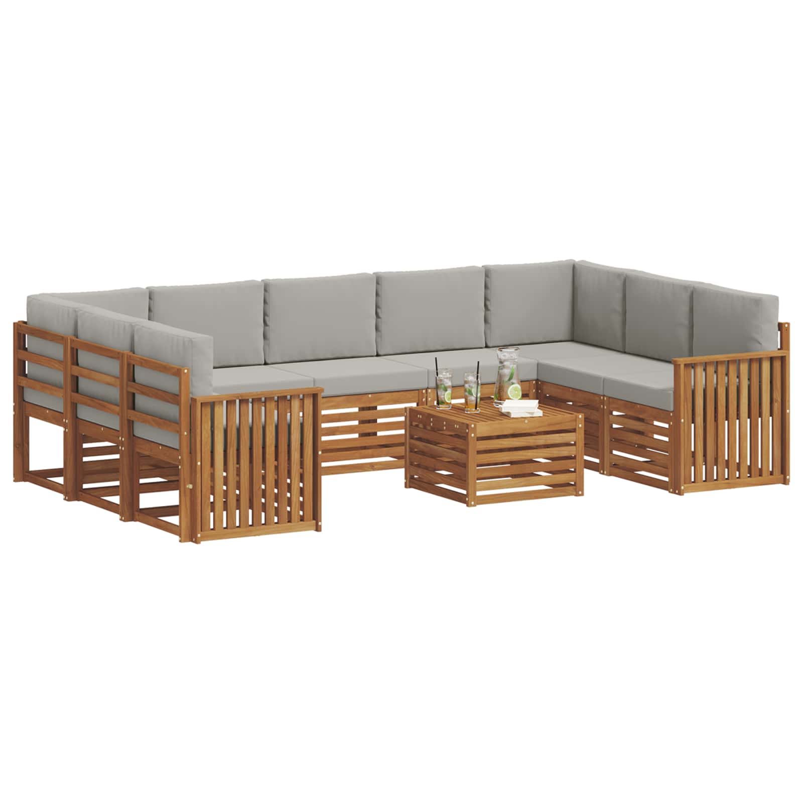 Setovi sofa 10 pcs Prirodna i svijetlo siva Čvrsto drvo akacije