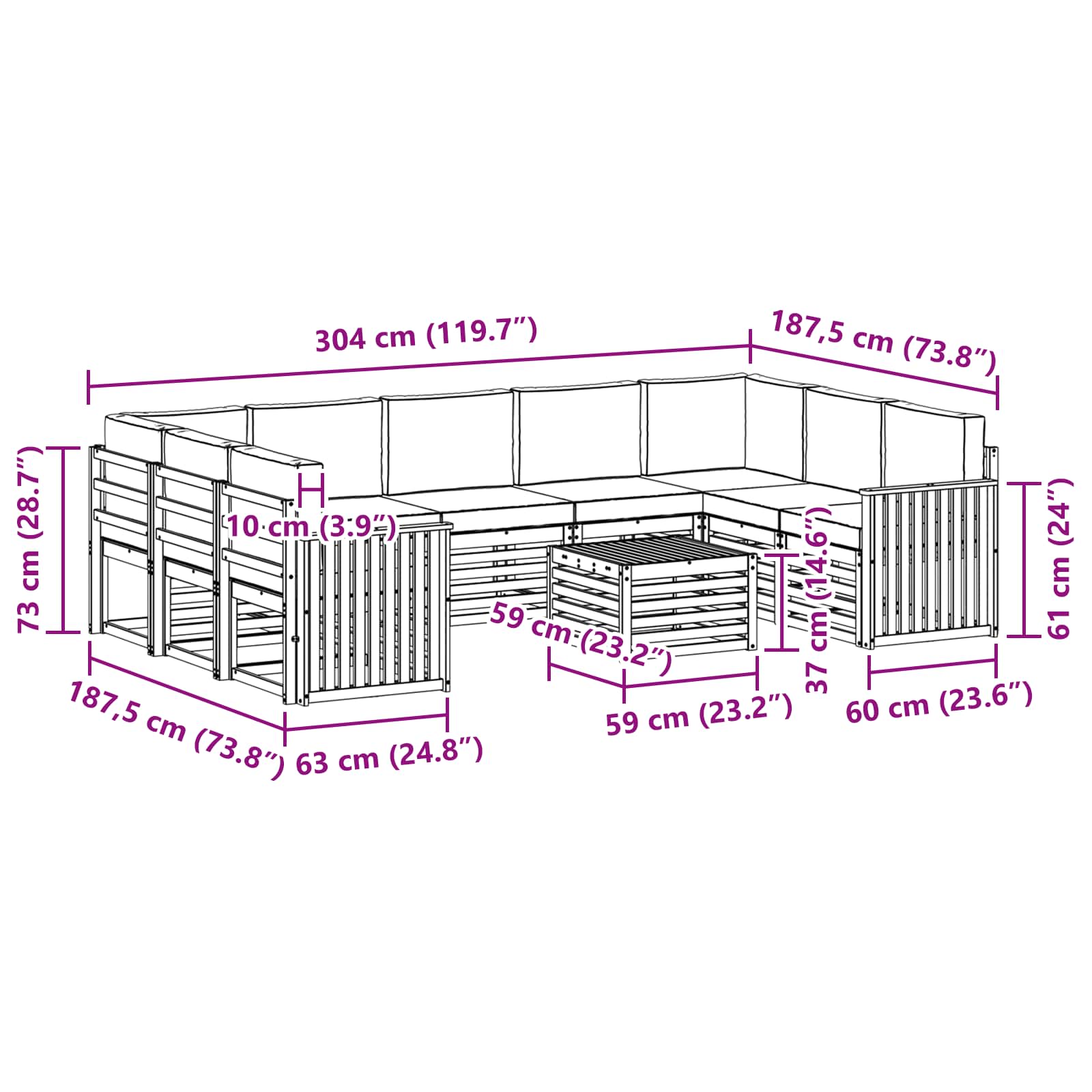 Setovi sofa 10 pcs Prirodna i svijetlo siva Čvrsto drvo akacije