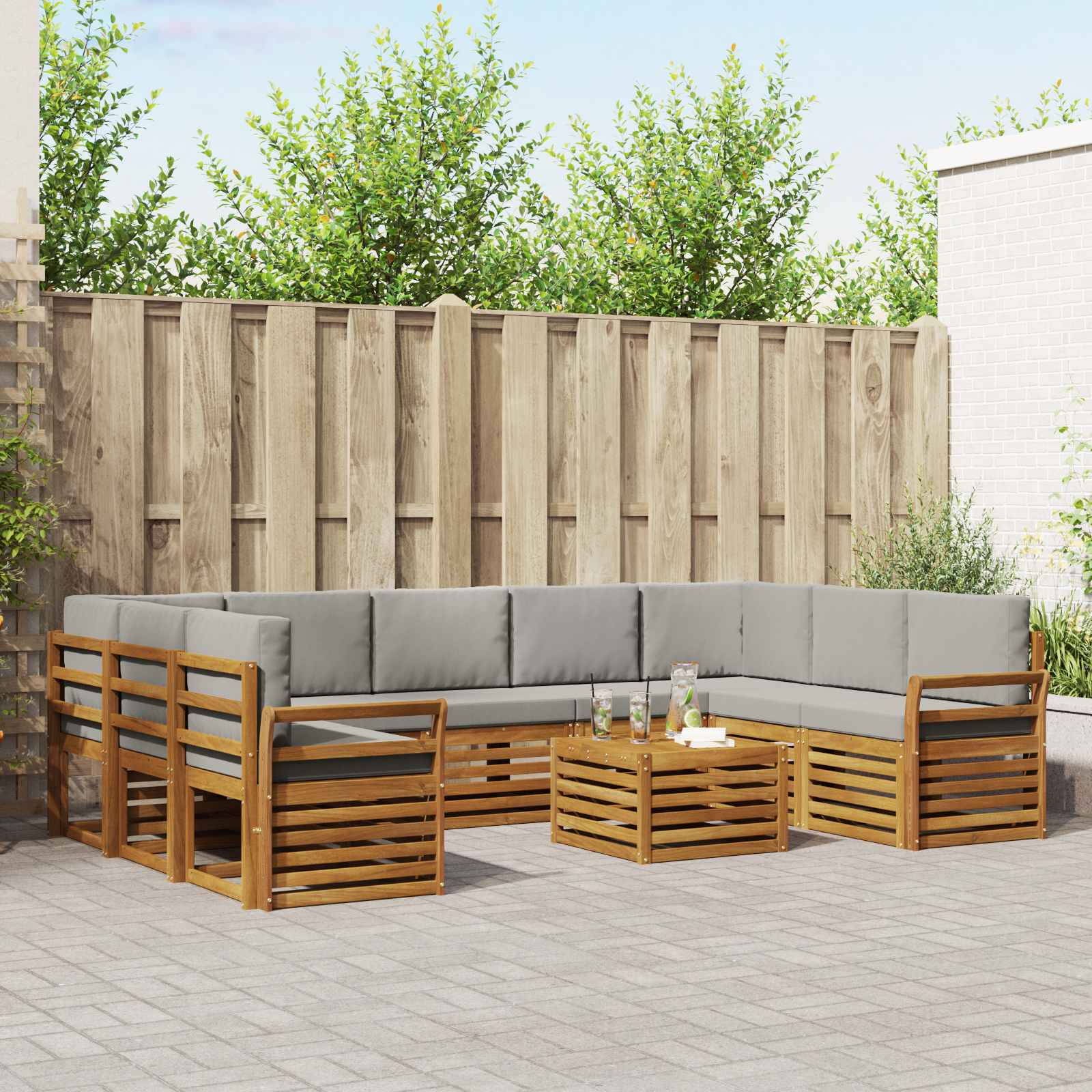 Setovi sofa 10 pcs Prirodna i svijetlo siva Čvrsto drvo akacije